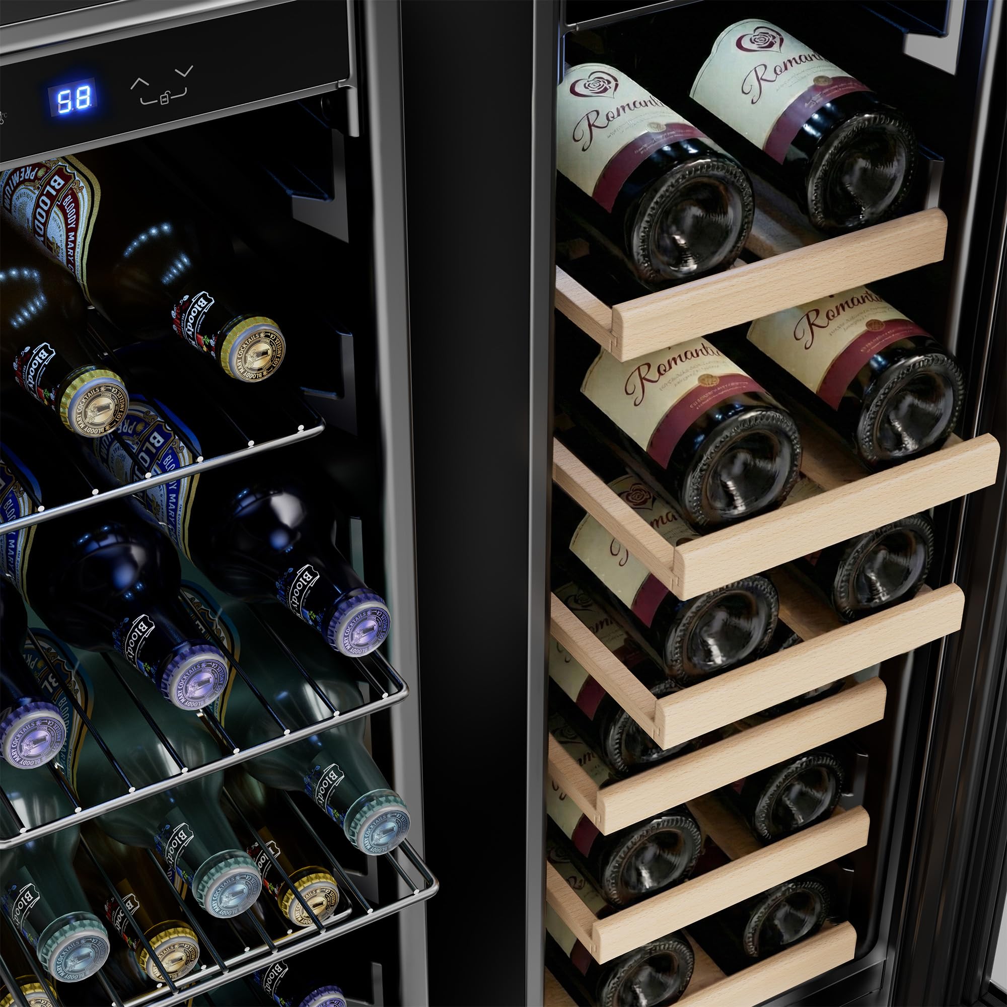 Empava 24 Inch Dual Zone Beverage And Wine Cooler Refrigerator With Glass Door, Freestanding Drink Fridge With LED Light, Touch Control, 61 Cans Plus 17 Bottles Capacity on Fridge.com - View 5