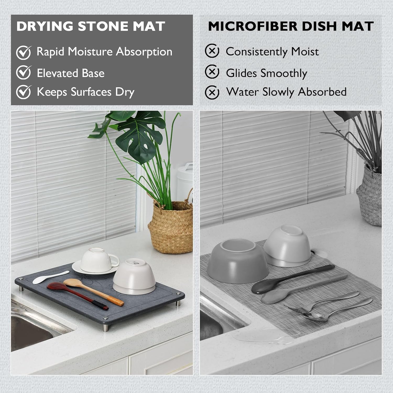 Lagute 3Pcs Nesting Stone Drying Mat For Kitchen Counter Quick-Drying, Water-Absorbent Diatomaceous Earth Mats with Non-Slip Feet, Heat Resistant, Ideal for Kitchen and Bathroom – Dark Gray