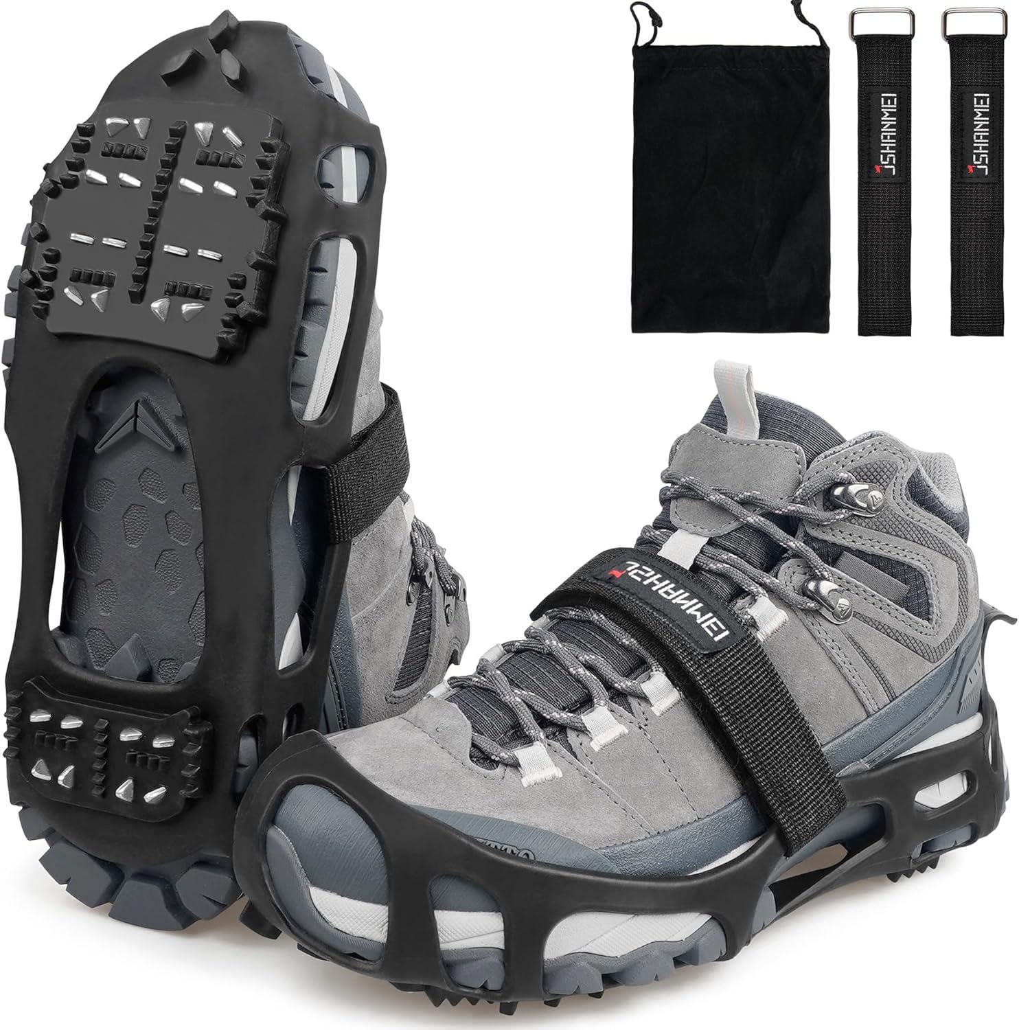 Ice Cleats, Crampons Snow Traction Ice Cleats for Shoes and Boots Women Men, Non Slip Grippers Spikes for Shoes with Straps, Slip-on Rubber Overshoe Stretch Footwear for Winter Walking Hiking Fishing Ice Cleats, Crampons Snow Traction Ice Cleats for Shoes and Boots Women Men, Non Slip Grippers Spikes for Shoes with Straps, Slip-on Rubber Overshoe Stretch Footwear for Winter Walking Hiking Fishing