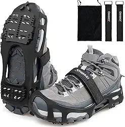 JSHANMEI Traction Ice Cleat Spikes Crampons Snow Grips antiderrapante, seguro para proteção, calçado elástico sem cadarço para caminhadas, caminhadas, na neve e no gelo