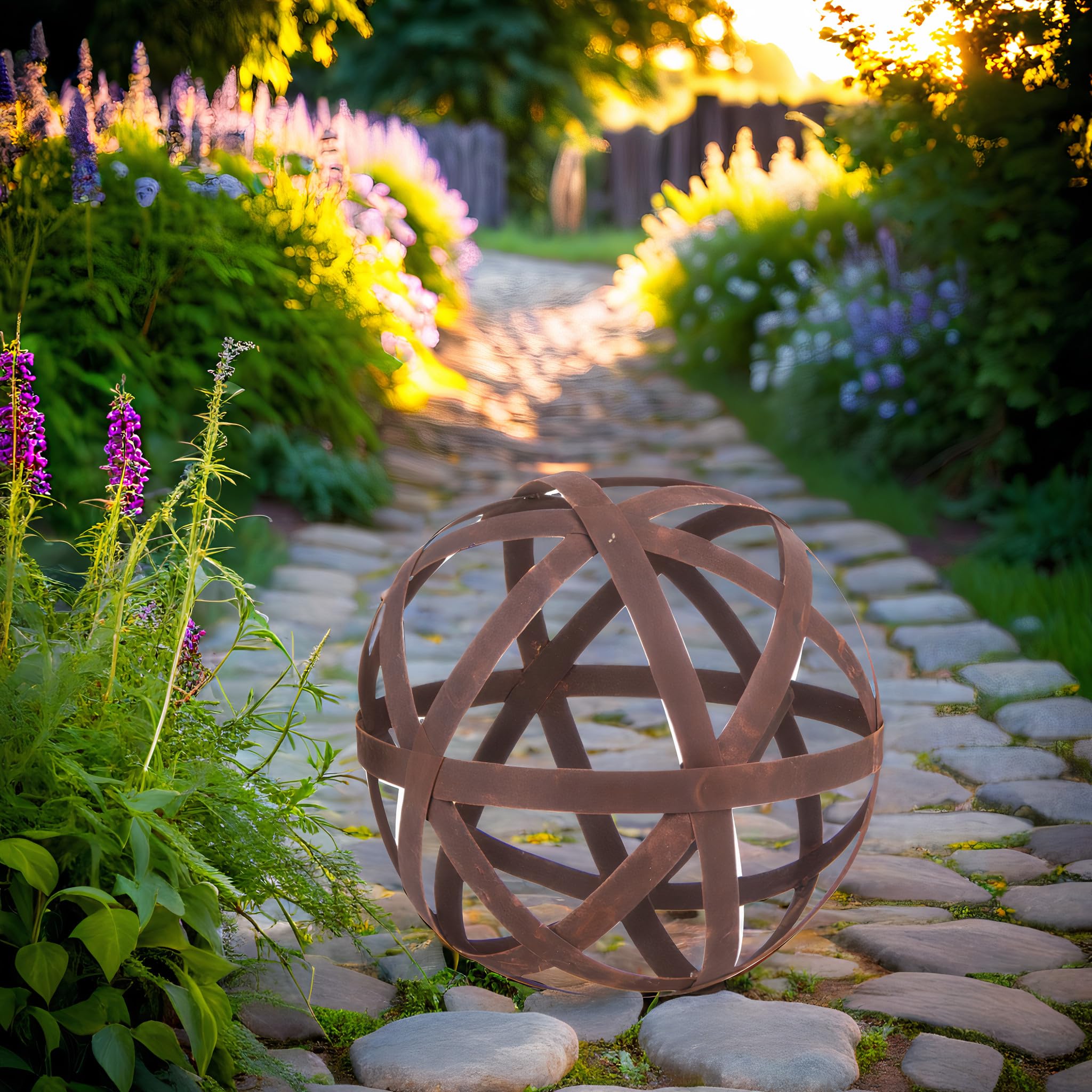 ecosoul Kugel Rostkugel Dekokugel verrostet Bänder Gartenkugel Metall Rost Deko Edelrost Verschiedene Durchmesser 1 Stück (50cm Durchmesser)