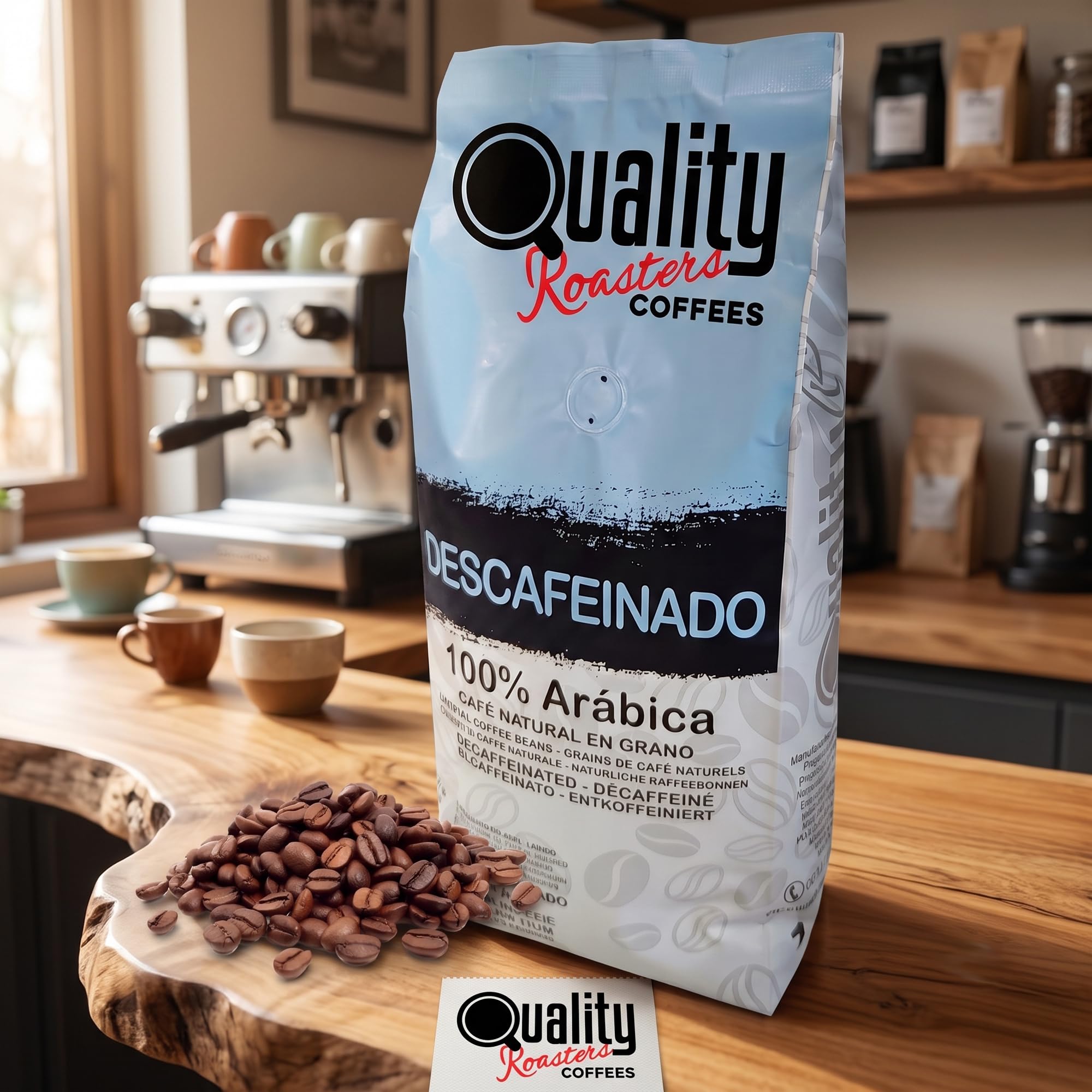 Quality Roasters. Café en grano natural. Descafeinado. 100% Arábica. Tueste Medio. Tostado artesano. (2 Kg, Tostado clásico)