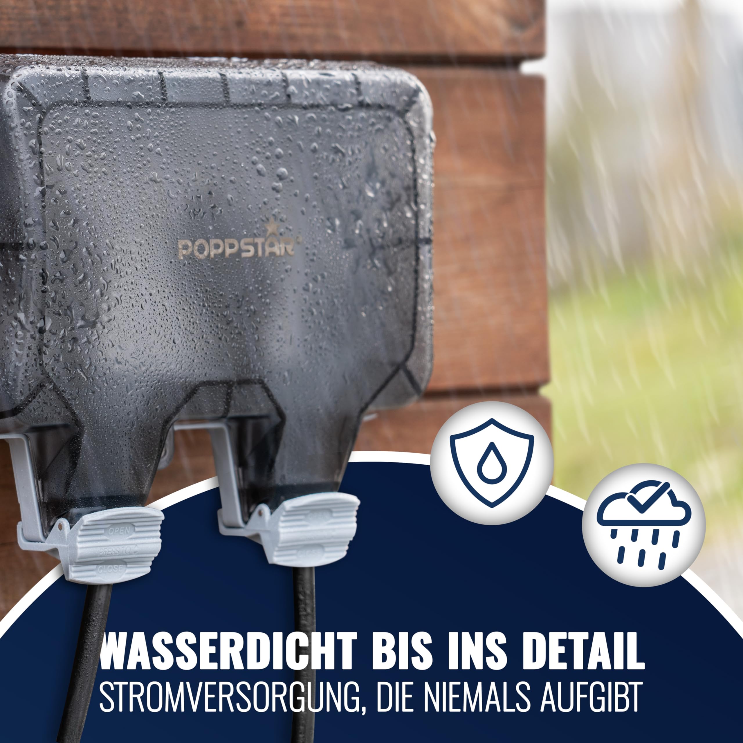 Poppstar wasserdichte, schaltbare Außensteckdose IP66 (2-fach Aufputz mit Klappdeckel, Aufputzsteckdose abschließbar), hellgrau
