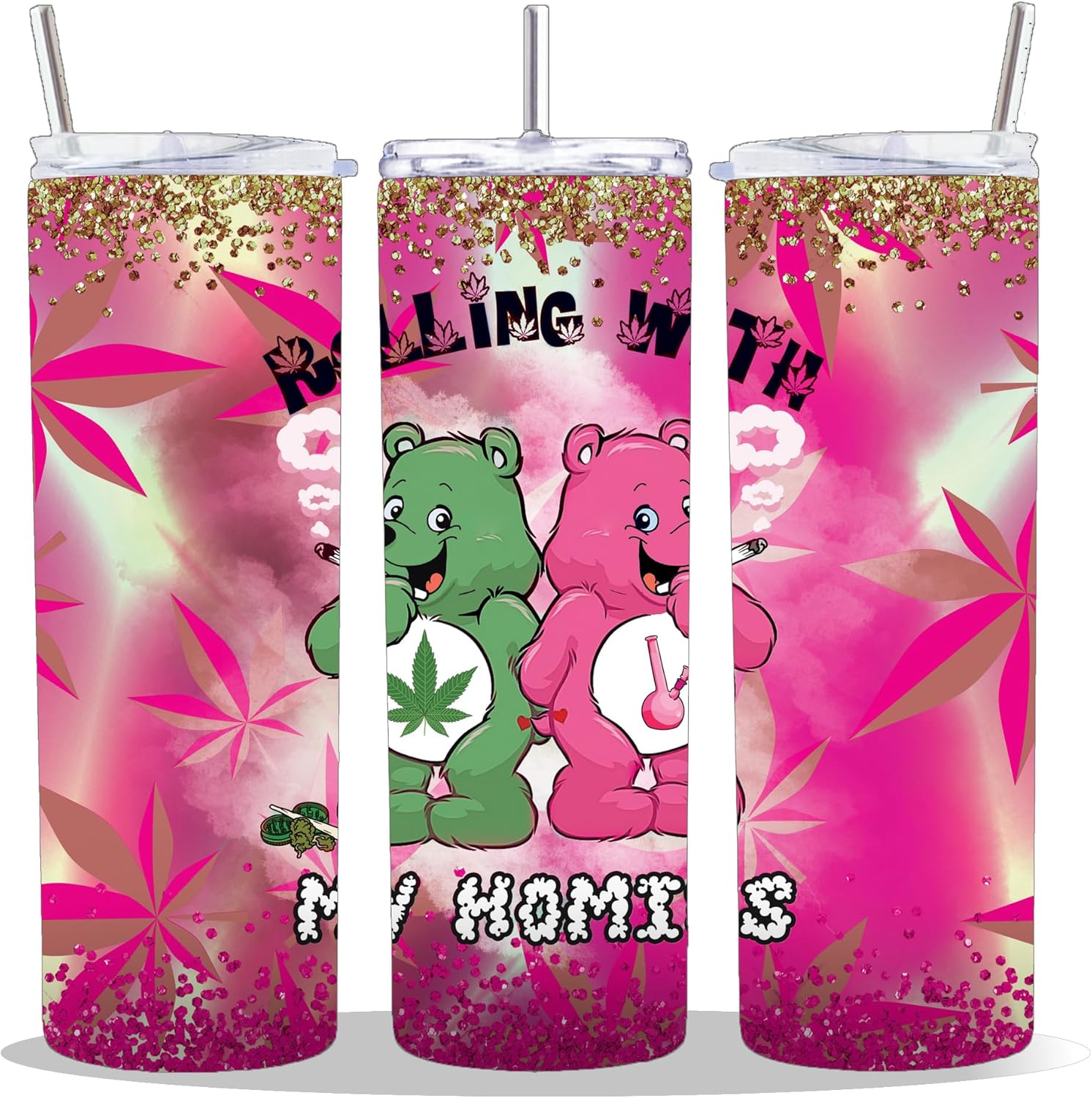 20 oz Insulated Double Wall Stainless Steel Tumbler with Spill Proof Lid and Reusable Straw, Water Bottle Coffee Cups Travel Mug, 420 High Bear Don't Care Weed Cup Mug Tumbler (Rolling3)
