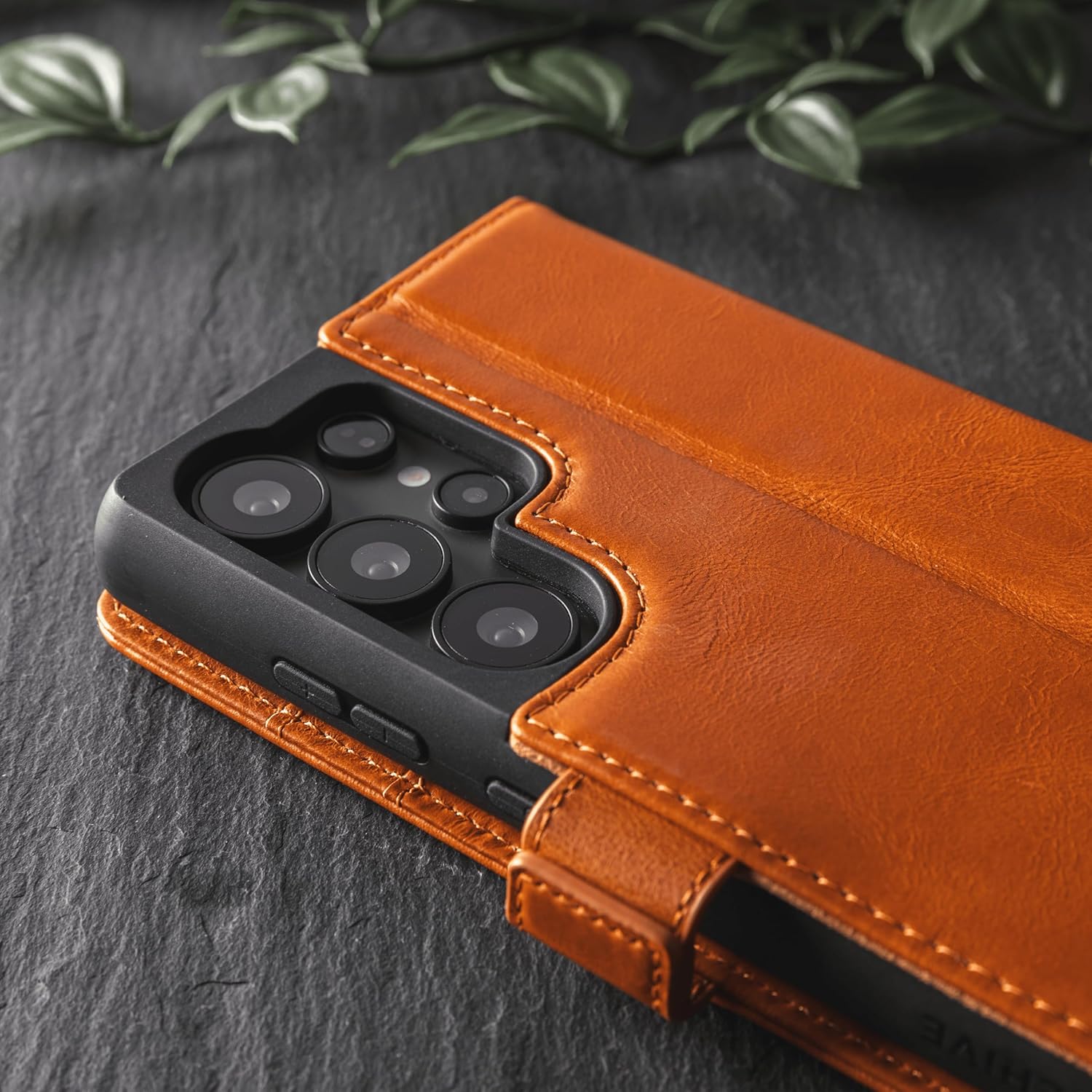 Snakehive Leather Wallet for Samsung Galaxy S25 Ultra - Real Leather Wallet Phone Case - Genuine Leather with Viewing Stand and 4 Card Holder - Side Clasp Flip Folio Cover with Card Slot (Smooth Tan)