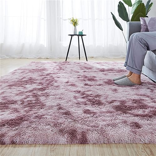 Rainlin Faux Fur Shag 3x5 Area Rugs for Living Room, Anti-Skid Modern Plush Soft Carpet Extra Comfy Fluffy Nursery Rug for Bedroom Home Decor, Pink
