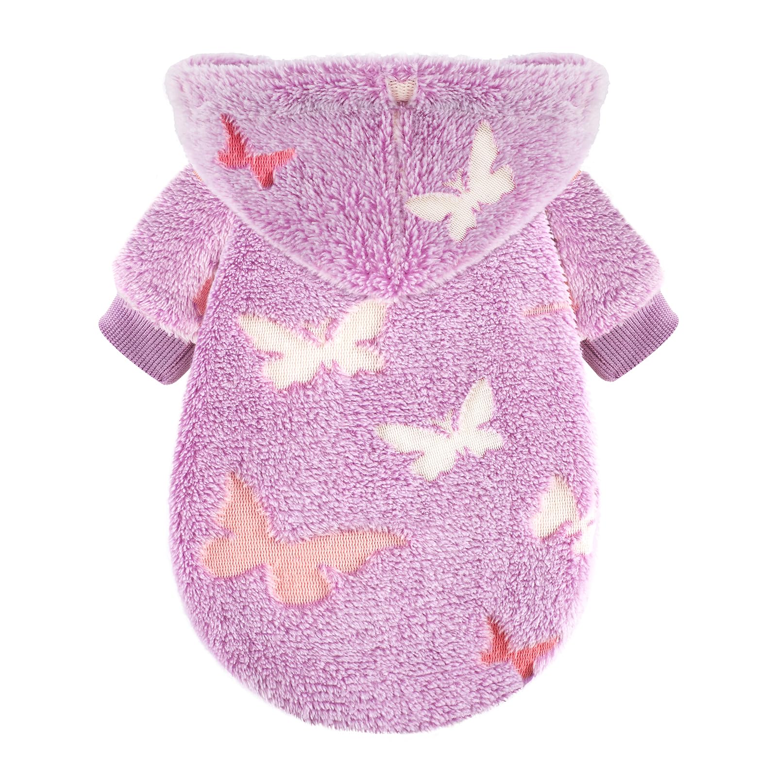 Dog Sweater for Small Dogs Girl Boy, Fleece Dog Hoodie Clothes, Night Glow Puppy Sweater, Soft Warm Extra Small Doggie Sweatshirt, Fall Winter Doggy Clothes Pet Outfits for Chihuahua Yorkie,Purple XXS
