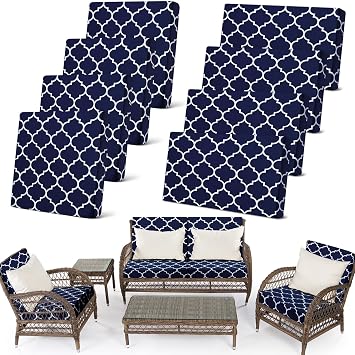 Newwiee 8 Pcs Stretch Patio Outdoor Cushion Covers Waterproof Replacement Sofa Couch Covers for 4 Backrests and 4 Cushions Washable Lawn Garden Seat Furniture ProtectorNavy Blue