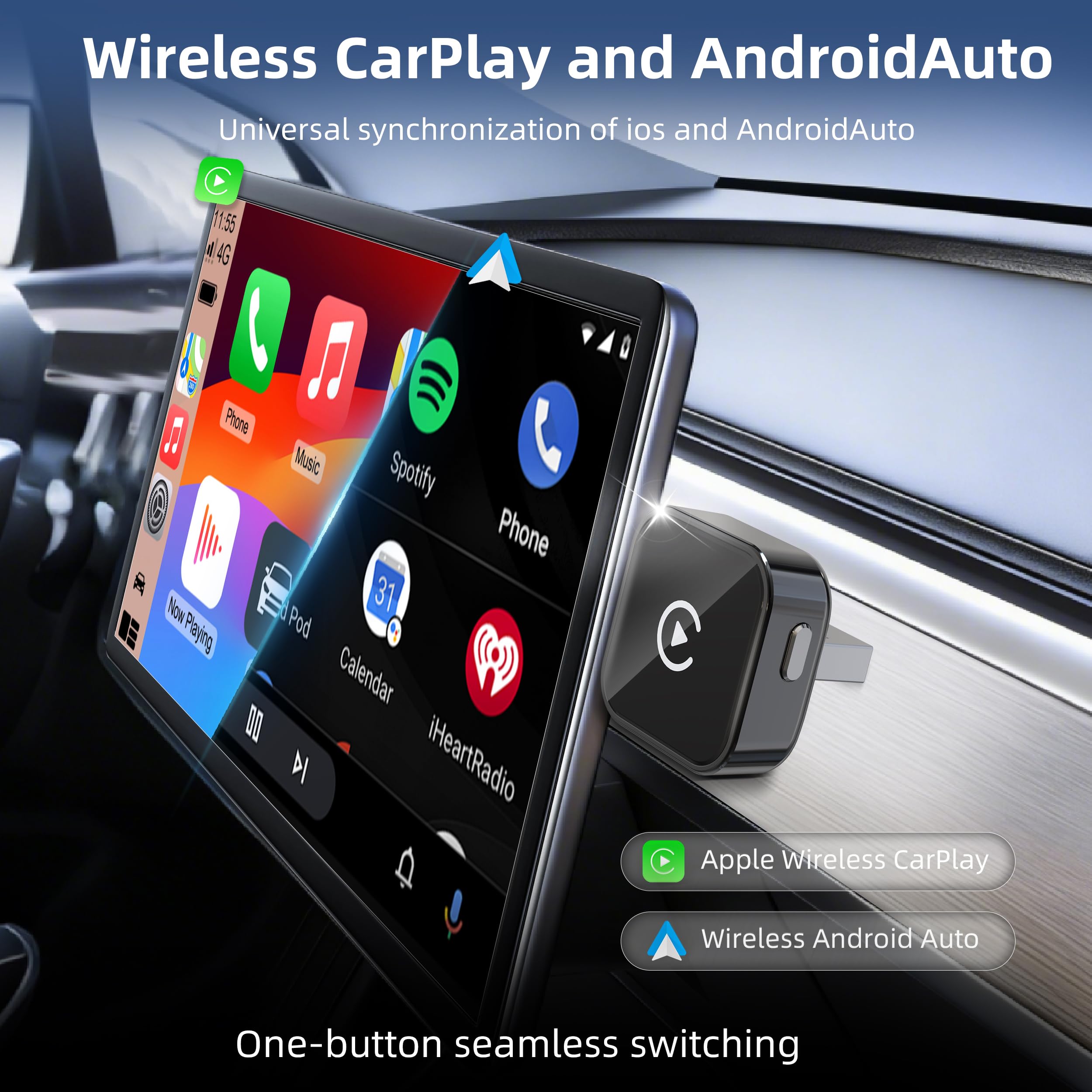 Wireless CarPlay & Android Auto Adapter 2026 Upgrade Instant 2-Phone Switch, 2-in-1 Plug & Play OTA Dongle for iPhone & Android, BT 5.3 & Dual WiFi 6 for 900+ Car Models — view 4