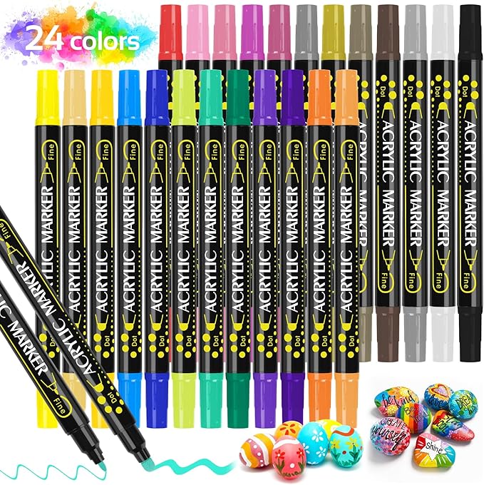Pennarelli Acrilici 72 Colori 36 Pezzi - Doppia Punta Per Dipingere Su Pietra, Legno, Vetro E Ceramica - Foto 10