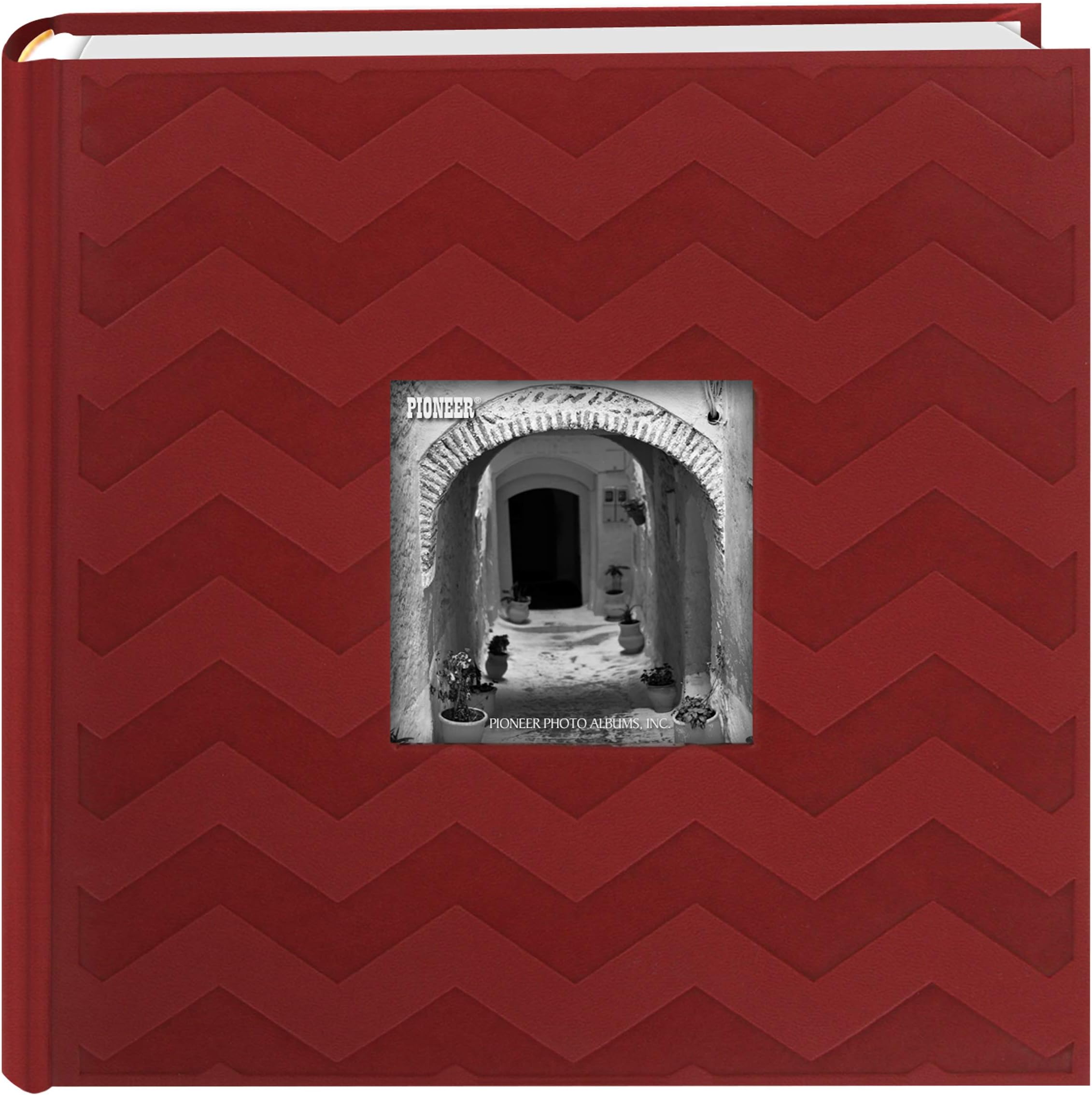 Pioneer Photo Albums DA-200CVR 200-Pocket Chevron Embossed Frame Leatherette Photo Album, 4 x 6 inches, Red, Faux Leather