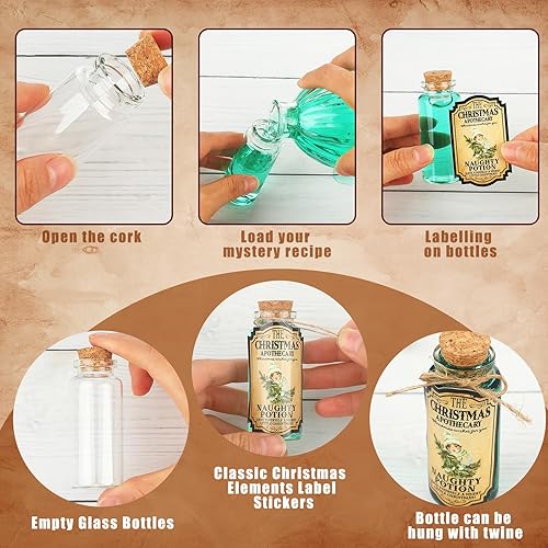 Miniatura 3 de El juego de 49 botellas de poción de Navidad incluye 24 botellas de vidrio de 1 onza  1.0 fl oz con tapones de corcho, pequeños frascos de vidrio,
