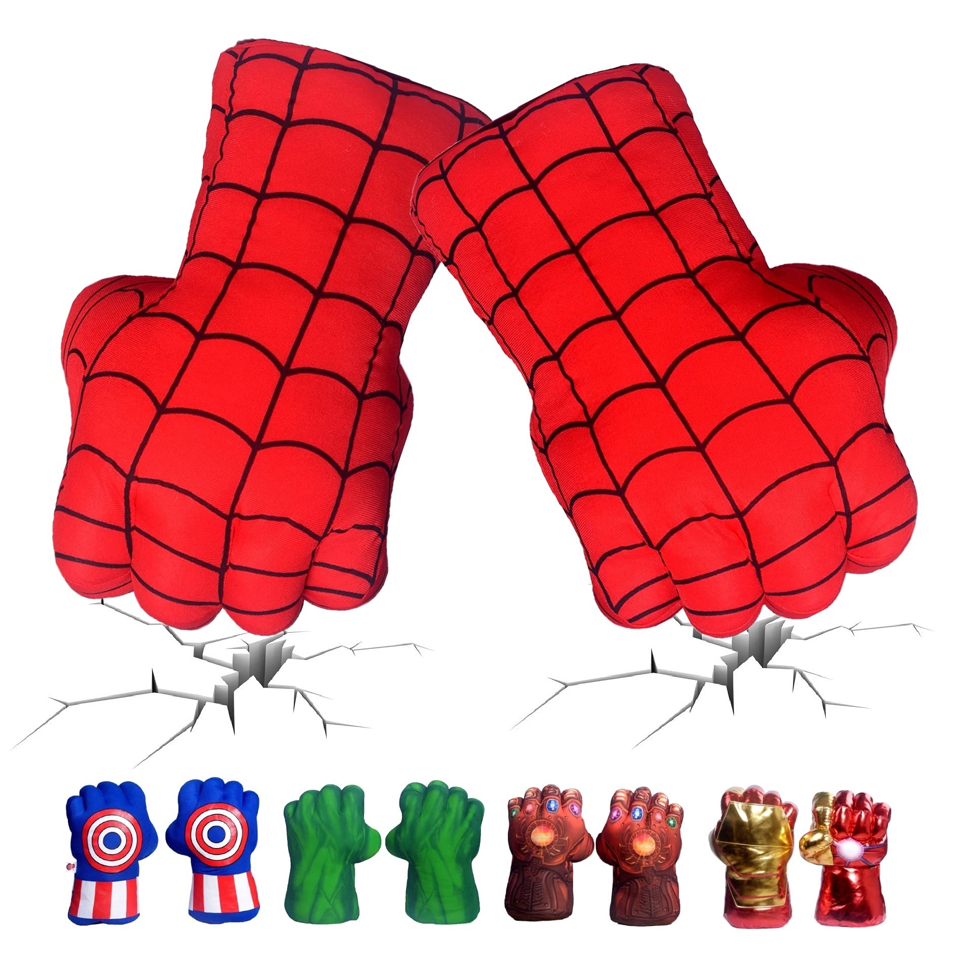 FAIRZOO (Spiderman Original) - Spider-Man Gloves Smash Soft Plush Fists Pairs Costume Red and Black