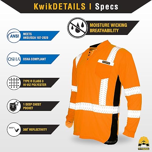Miniatura 5 de KwikSafety - Charlotte, NC - Camisas de seguridad de manga larga premium cuello redondo, botón y cuello con cremallera Clase 3 ANSI probado OSHA