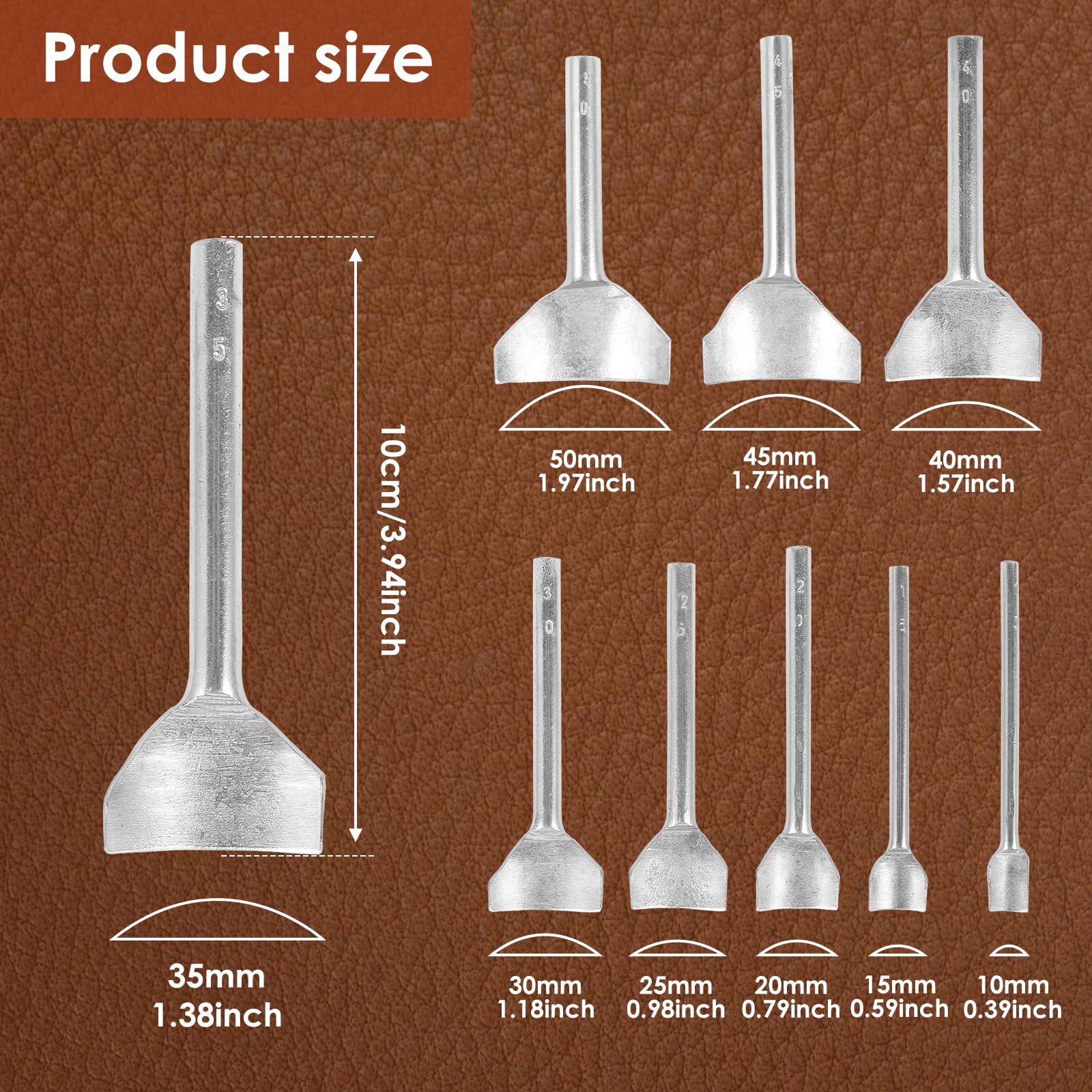 9 Pcs Half Round Leather Punch 9 Sizes Steel Leather Corner Punch Reusable Leathers Strap Cutter Multipurpose for DIY Belts Wallets