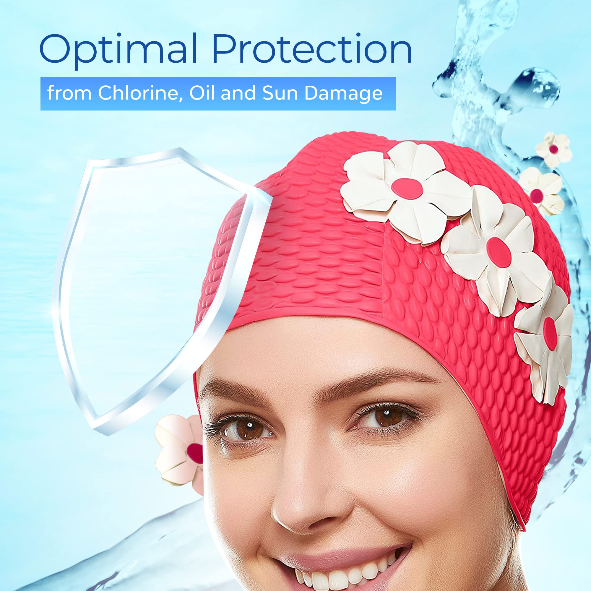 Beemo - Gorras de baño para Mujer, de látex, diseño de Flores triples