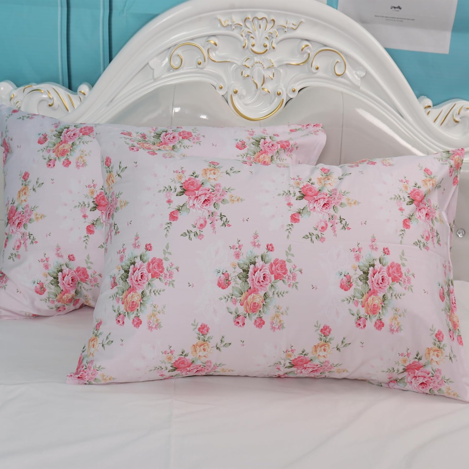 2 Pack Floral Pillow Protectors Cases Standard Size, Pink