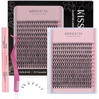 Cluster Eyelash Extensions Kit 240 Pieces 30D 0.07 DCurl Mix 9-15 mm Eyelashes with Lash Bond Seal Applicator Soft Natural False Eyelashes DIY Individual at Home 30P Kit Mix 9-15 mm