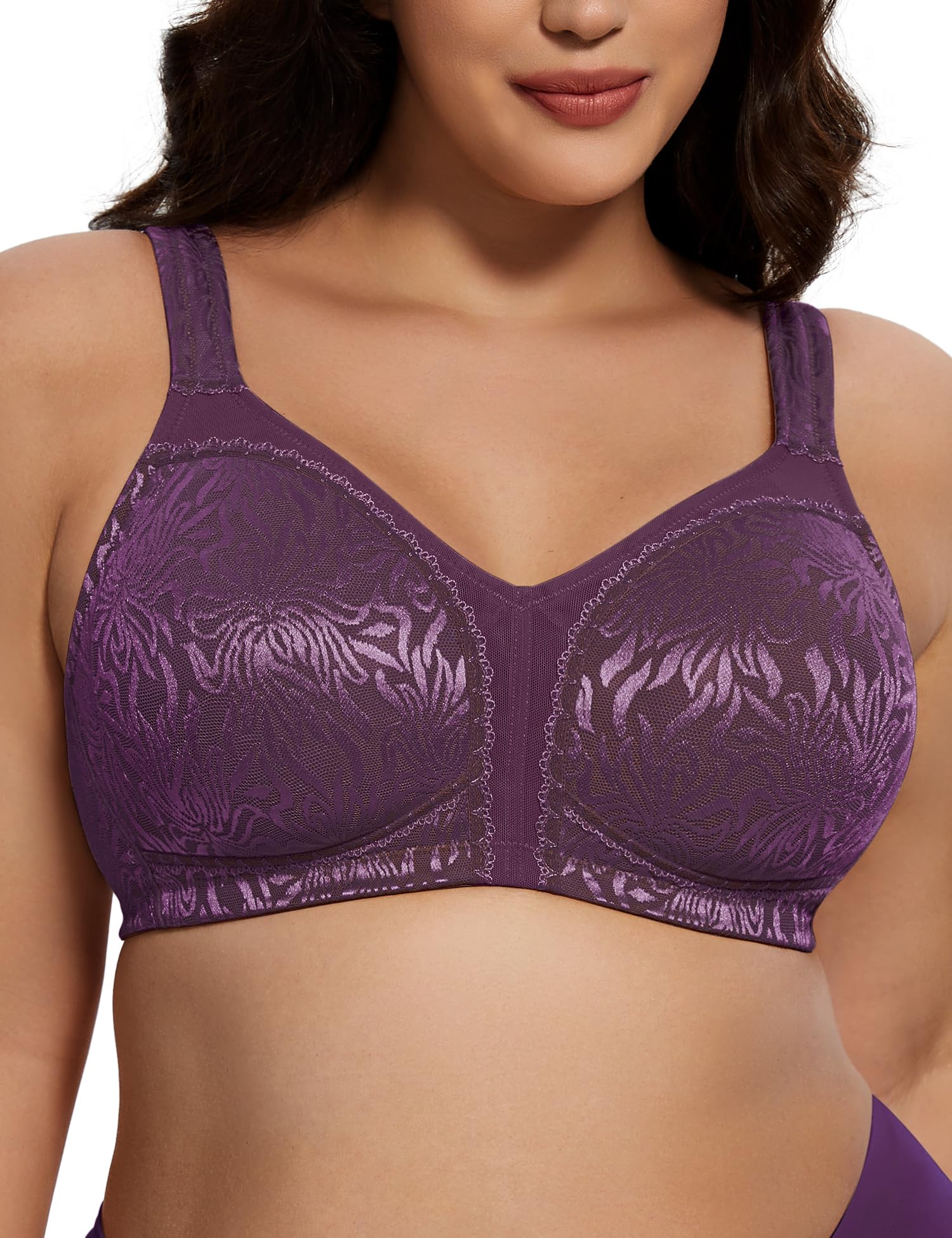 Deyllo Women's Full Coverage Plus Size Comfort Minimizer Bra Wirefree Non Padded