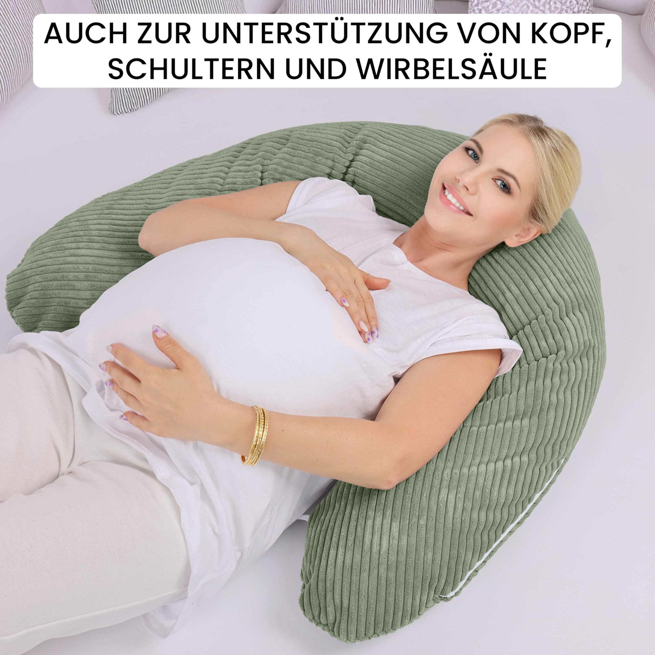 Amilian Stillkissen XXL 170 cm – Seitenschläferkissen für Schwangerschaft & Stillzeit – Lagerungskissen mit Füllung & abnehmbarem Bezug - Blattpoesie