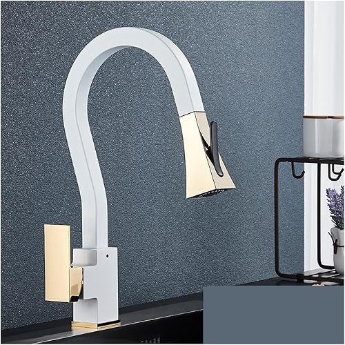 Black Gourmet Kitchen Faucet with Flexible Pull Down Sprayer Retractable Removable Faucet for Kitchen Sink Mixer Faucet(White)