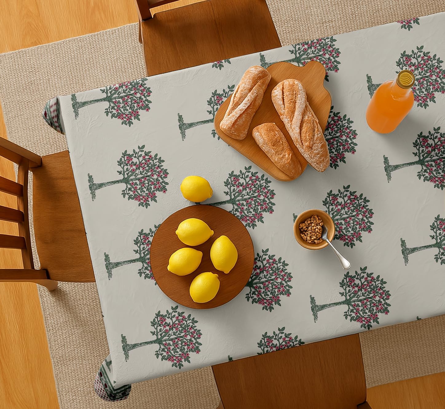 Tree Design Tablecloth - White 60x60 Inch Cotton Twill Dining Table Cover, Perfect for 4 Seater Tables, Durable, Protective & Washable, Ideal for Everyday Use, Festive Occasions & Gatherings
