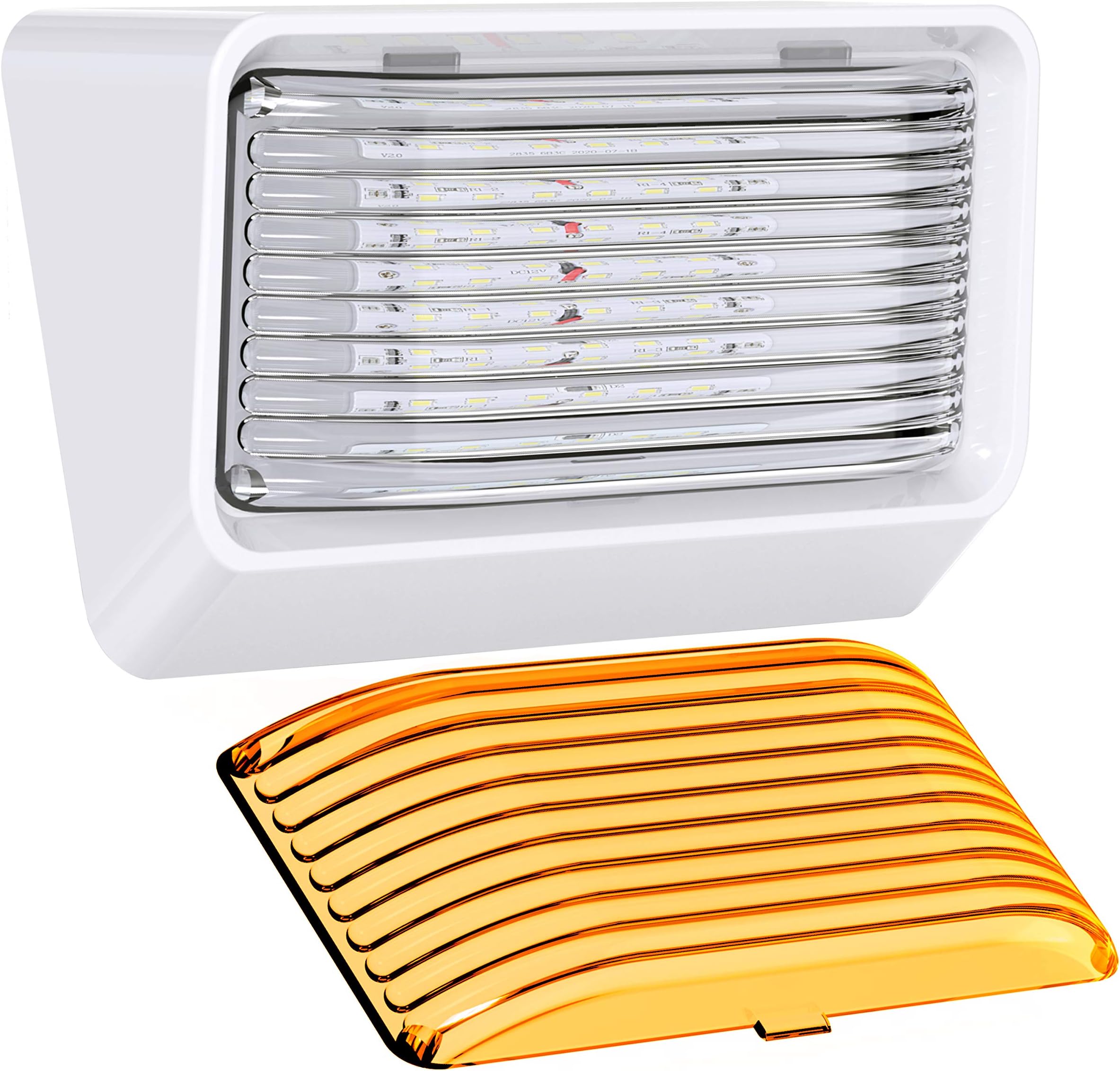 Leisure LED RV Exterior Porch Utility Light - 12v 280 Lumen Lighting Fixture. Replacement Lighting for RVs, Trailers, Campers, 5th Wheels. White Base, Clear and Amber Lens Included (White, 1-Pack)
