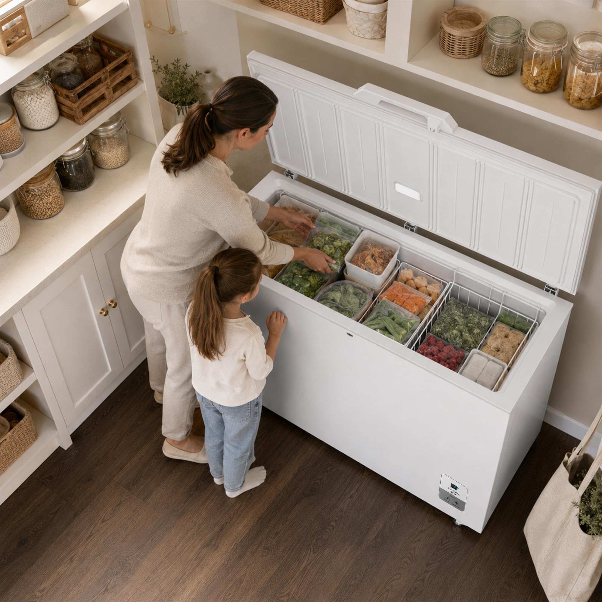 HCF‑HS500EE++ – Gefriertruhe 500 L – Energieeffizienzklasse E – Elektronisch gesteuert, LED‑Display & Innenbeleuchtung, Schnellgefrierfunktion, Weiß - Jahre Garantie