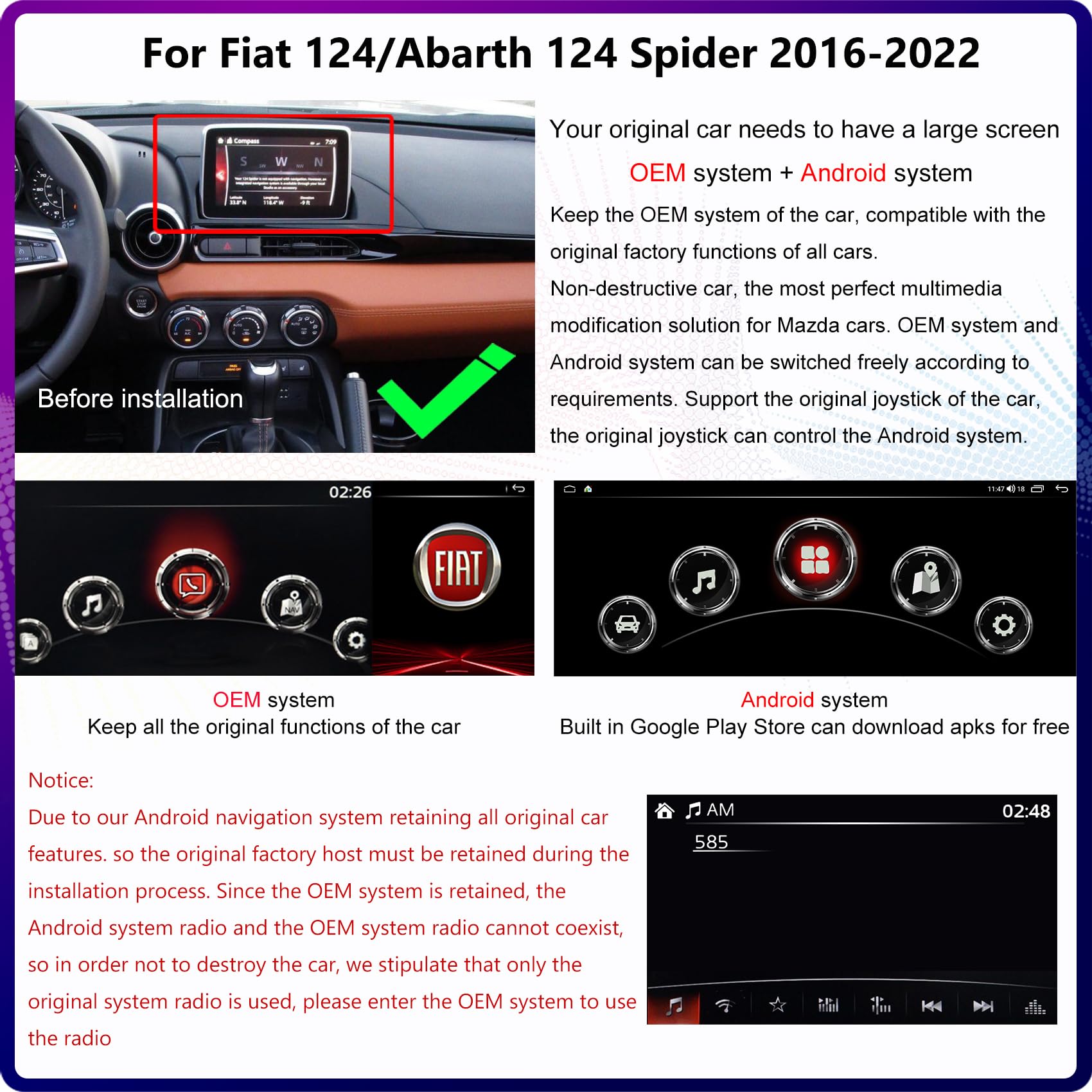 AIDEGG 10.25 Inch Android 12 Car Stereo Radio for Fiat 124/Abarth