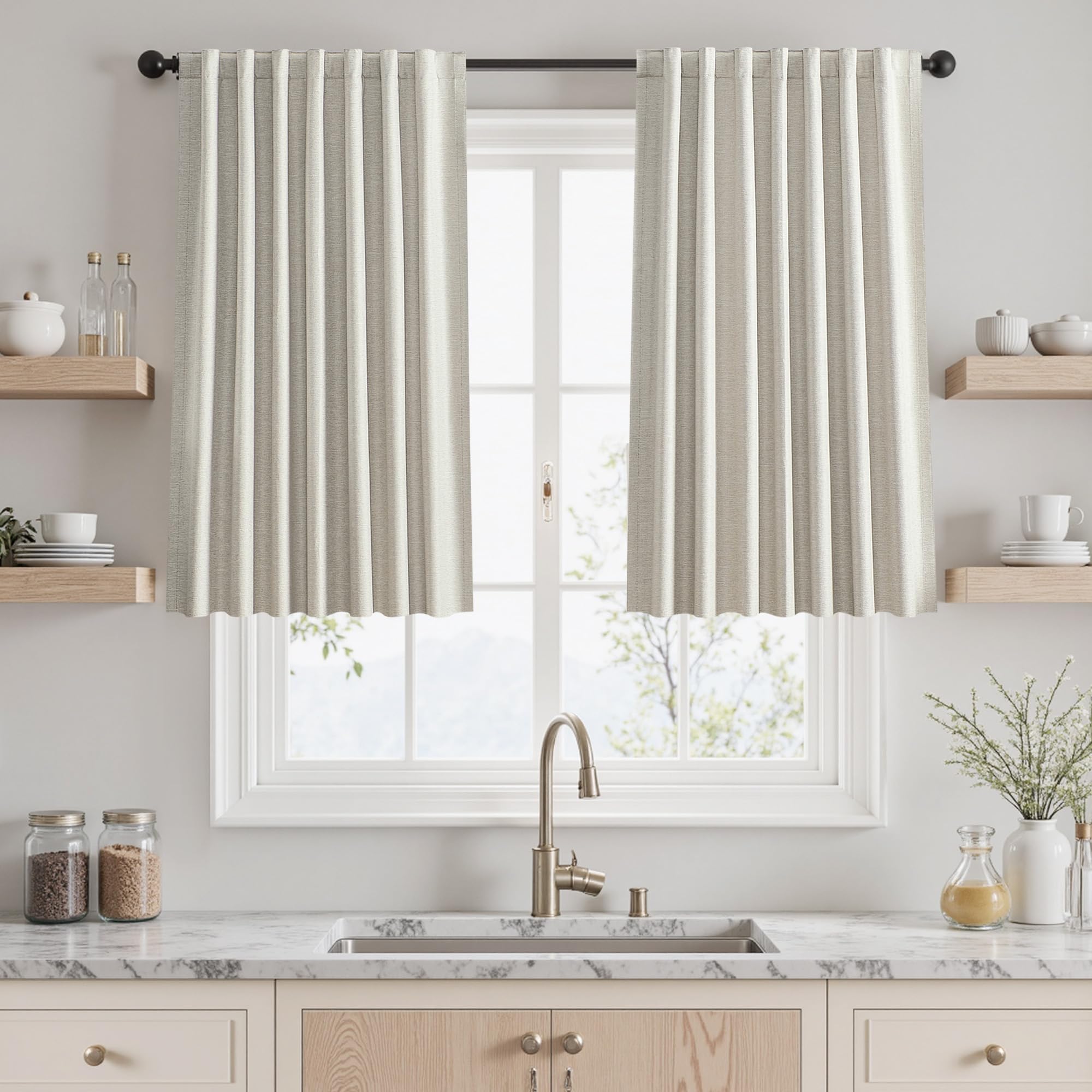 UHITECH 36 Inch Long Linen Blackout Curtains for Bedroom Small Window Panels Back Tab Short Black Out Curtain for Living Room Thermal Drapes 3ft