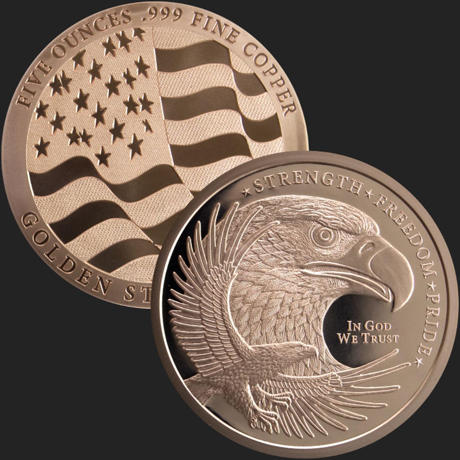 142 g USA Eagle .999 feines Kupfer, rund, mit Kapsel, Größe XL (64 mm) groß