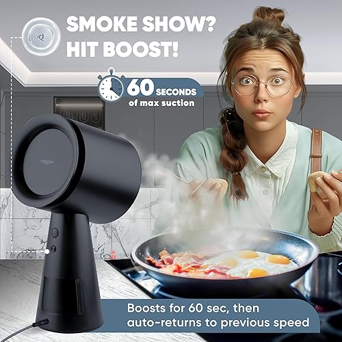 Vista 9 de BREETEE Campana Extractora Portátil de Cocina – Filtro de 5 Capas Ventilador de Escape de Escritorio Compacto, Potente Eliminación de Humo de 3 Negro