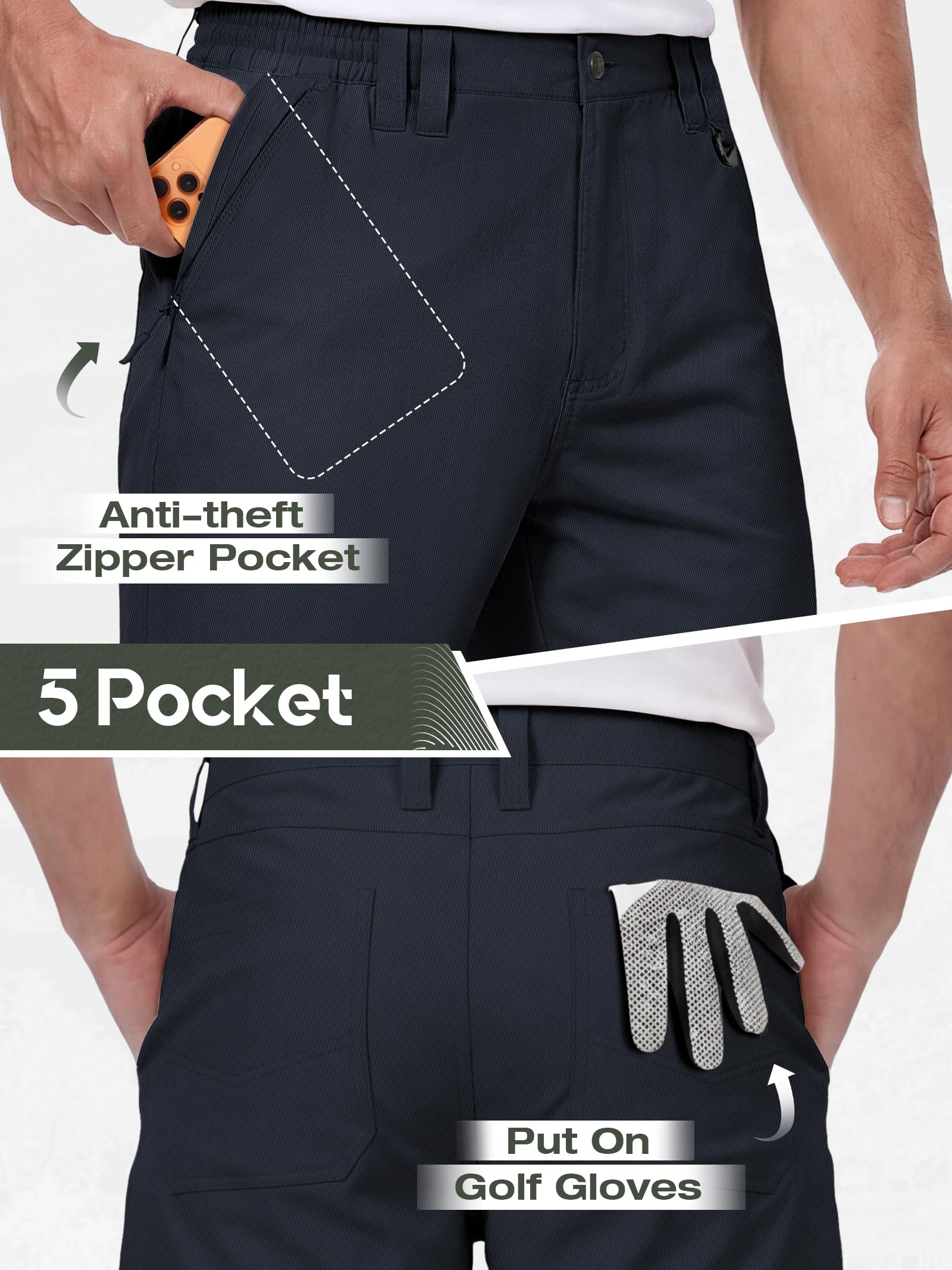 IGOLUMON Short de Golf Homme Chic Bermuda Sport Stretch Taille Élastique Invisible