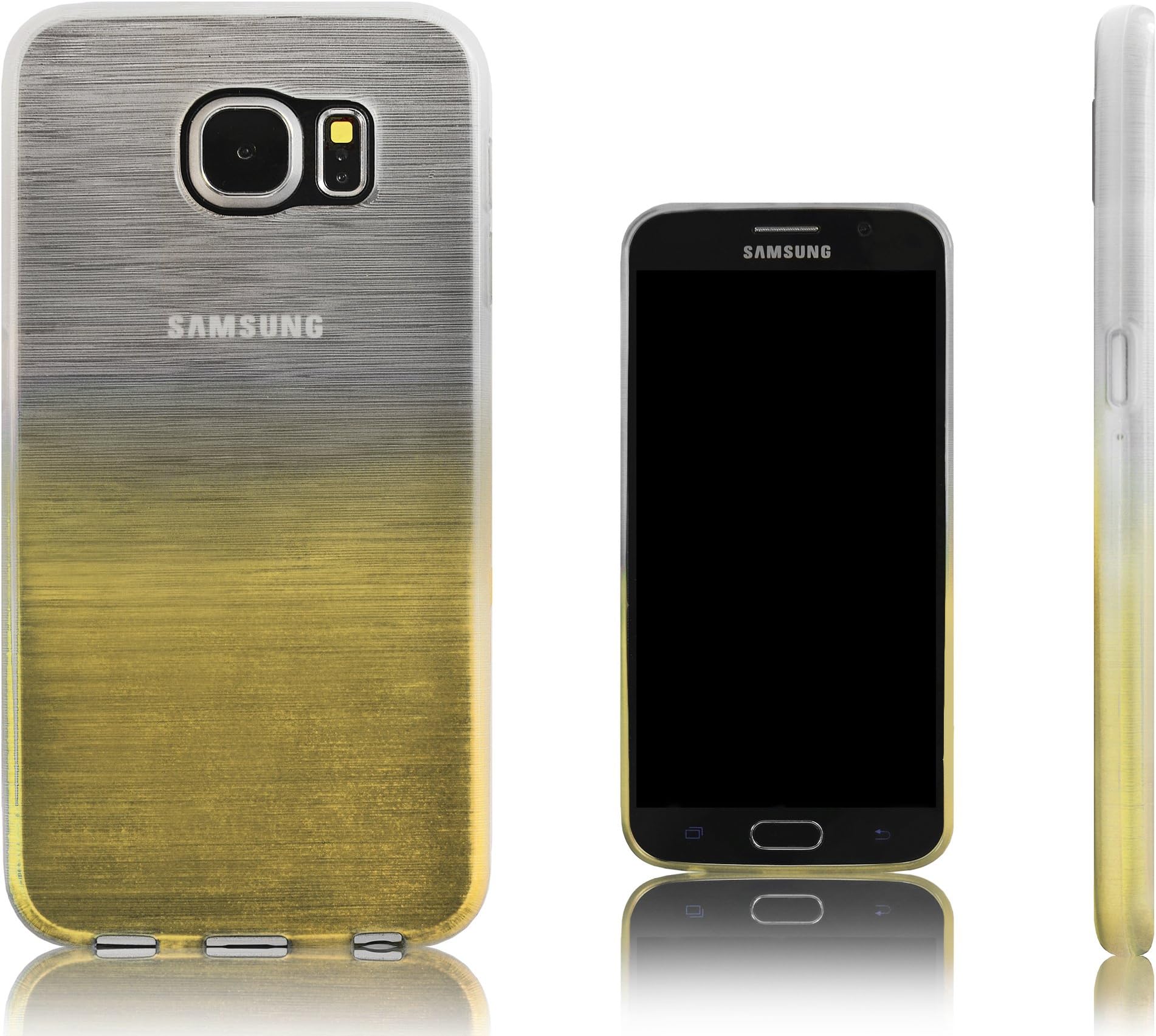 Xcessor Transition Color Flexible TPU Case for Samsung Galaxy S6 SM-G920. with Gradient Silk Thread Texture. Transparent/Gold
