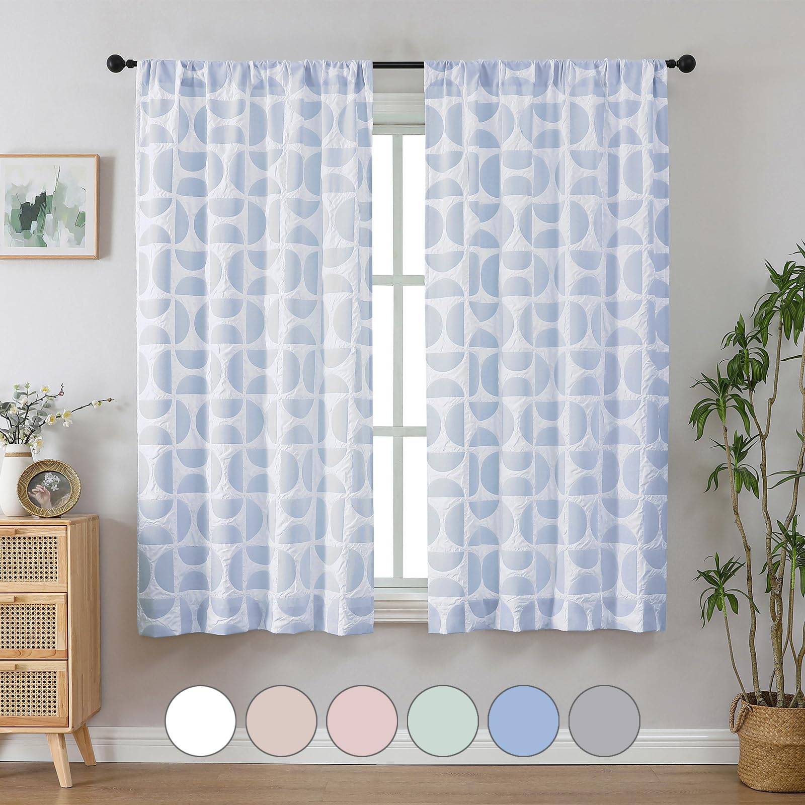 Aiyufeng Blue and White Curtains for Bedroom 63 Inch Length 2 Panels Set, Soft Airy 3D Embossed Textured Light Filtering Curtains, Semi Rod Pocket Dining Room Curtains for Living Room, 38" Wx63 L