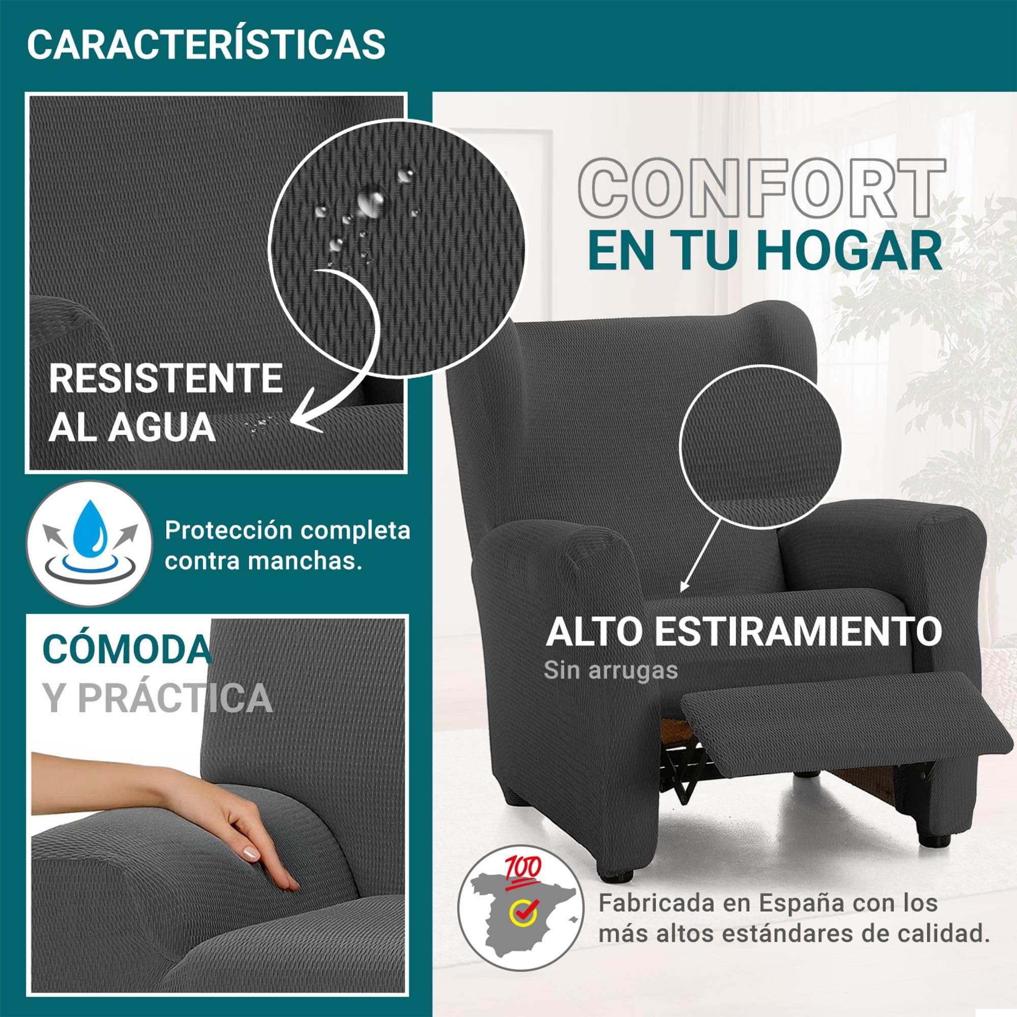 ECOMMERC3 | Funda para Sillón Relax Elástica y Extrasuave Color Antracita - Funda para Sillón Relax Ajustable 100% Made in Spain