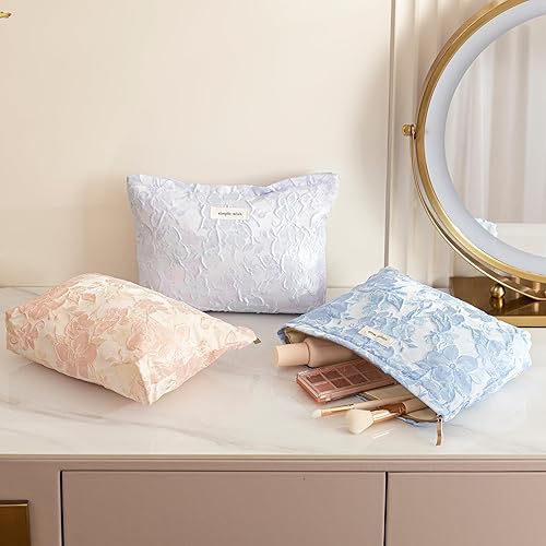 Miniatura 7 de HBselect Bolsas de maquillaje floral para mujeres y niñas, bolsa de maquillaje con bordado de flores para organizador de bolsos, bolsa de cosméticos