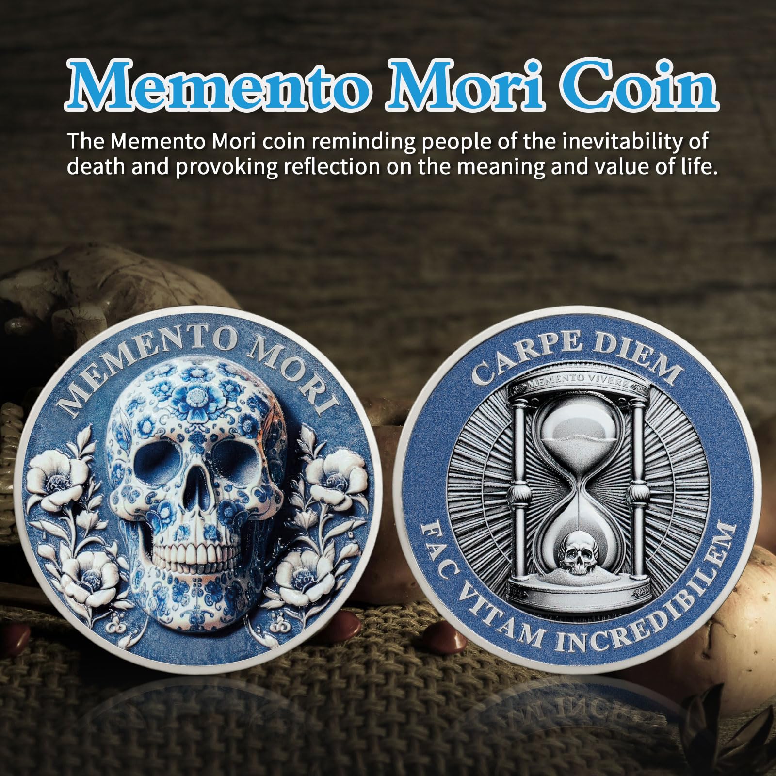 AtSKnSK Memento Mori Moneta Carpe Diem Moneta Teschio Sfida Moneta Fantastica Regali sul tema Stoicismo Medaglione Stoico Memoriale Moneta Regali Memento Moneta Memento per Moneta