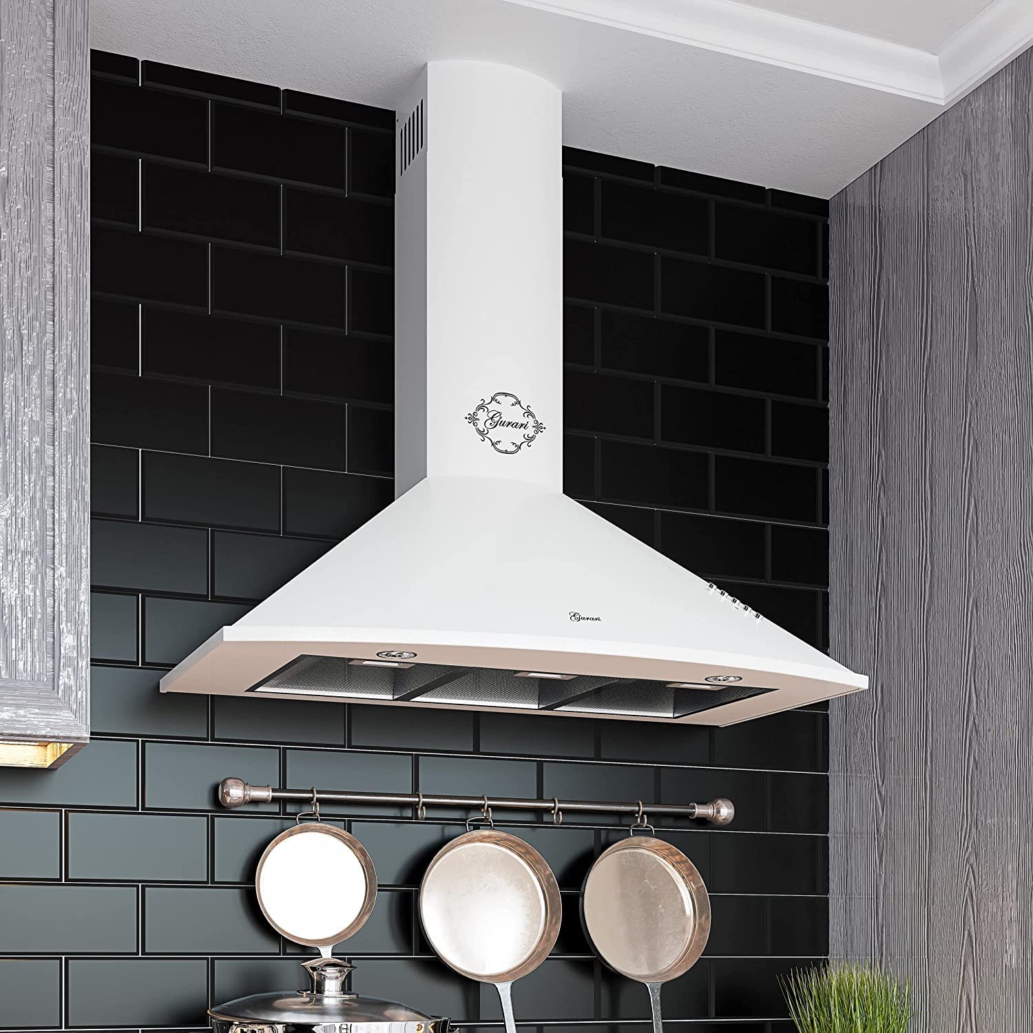 Campana extractora de pared 90 cm GCH C 046 WH 9 N, color blanco, 1000 m³/h, 3 niveles de potencia, filtros metálicos lavables, recirculación o salida de aire, clase energética B