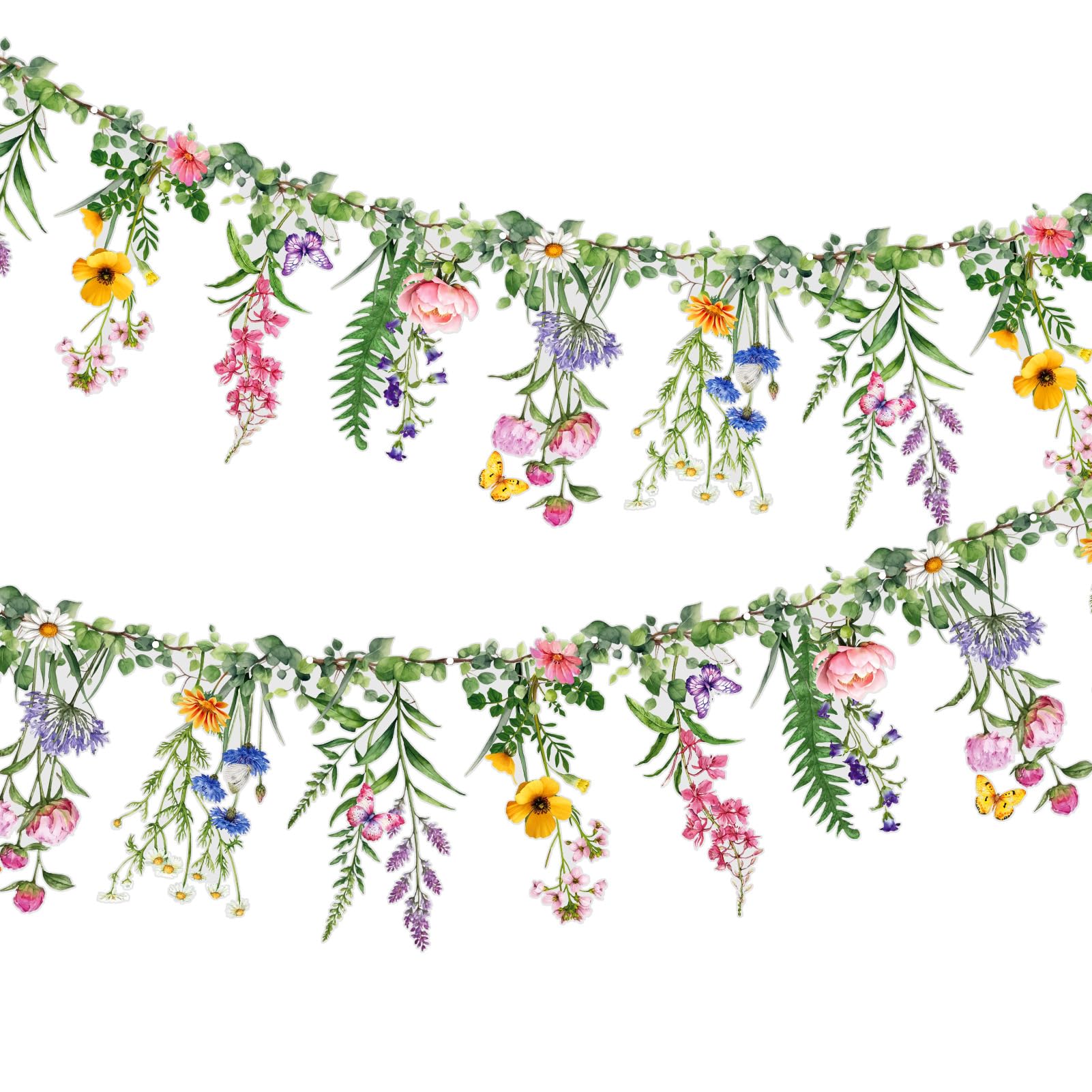 SUNBEAUTY Garden Party Flower Banner Spring Summer Reusable Wildflower Garland for Enchanted Garden Woodland Tropical Theme Wedding Baby Shower Birthday Tea Supplies Girl Decorations