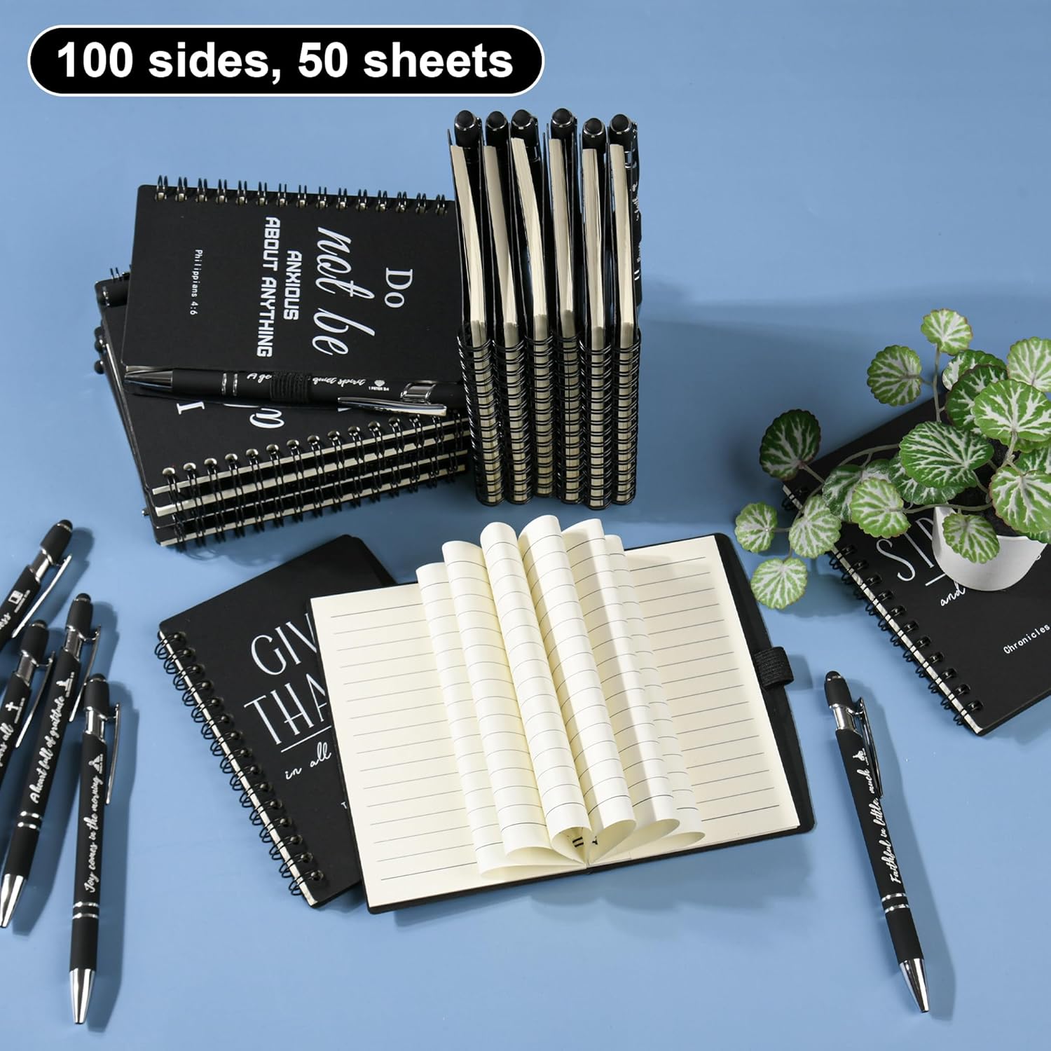 Christian Prayer Journal Spiral Black Notebooks Bulk Small Notepad with Pens - Small Notepads (4.13”x5.43”) - christian Gifts for male, Church Members & Bible Study Groups (30 sets Black) - Image 4