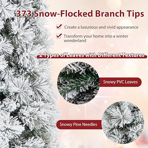 Miniatura 3 de Goplus Árbol de Navidad preiluminado de 6 pies, árbol de Navidad artificial delgado con 150 luces incandescentes blancas cálidas, 373 puntas de