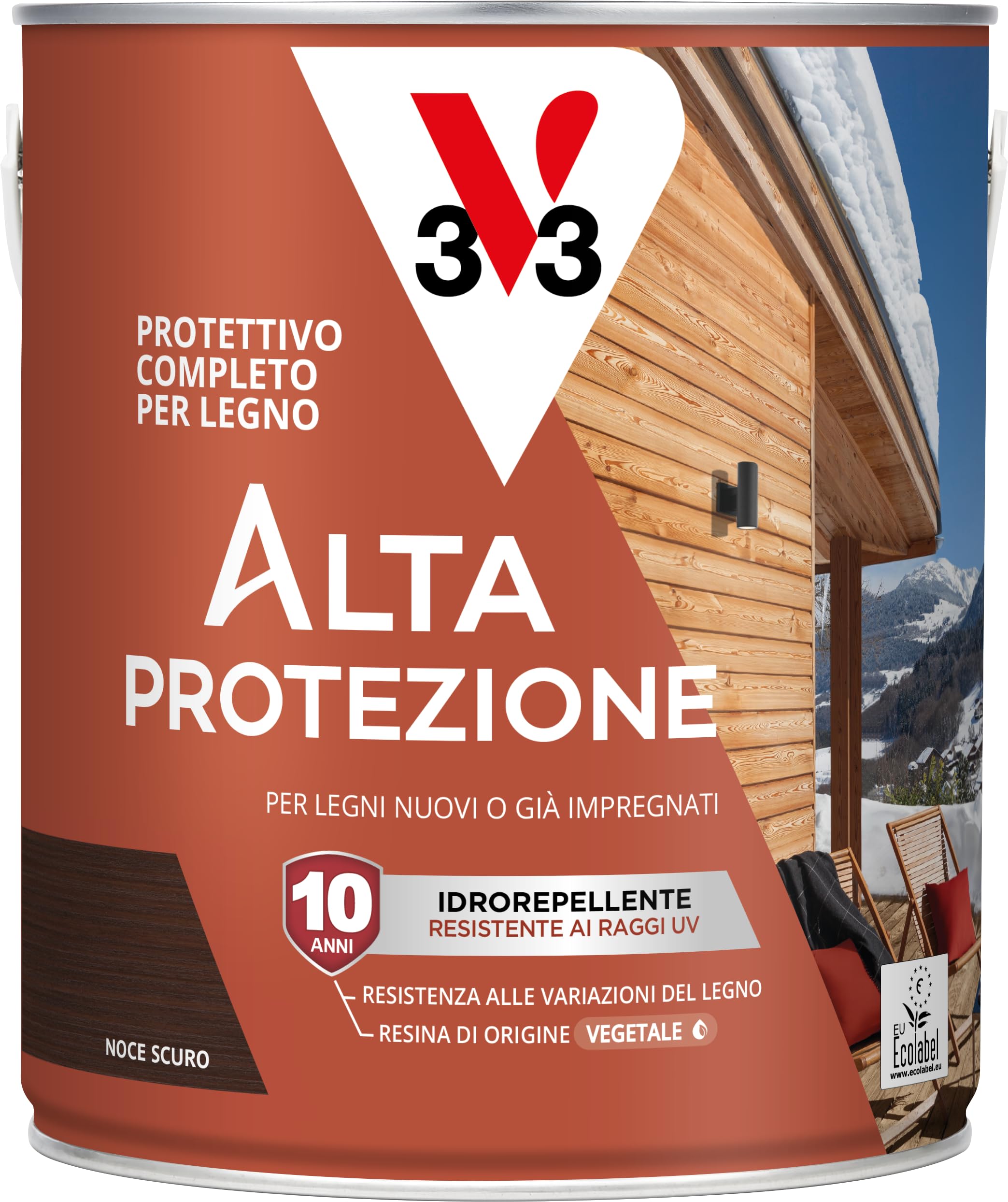 V33 Protettivo Completo per Legno Alta Protezione all'Acqua Noce Scuro 2,5L