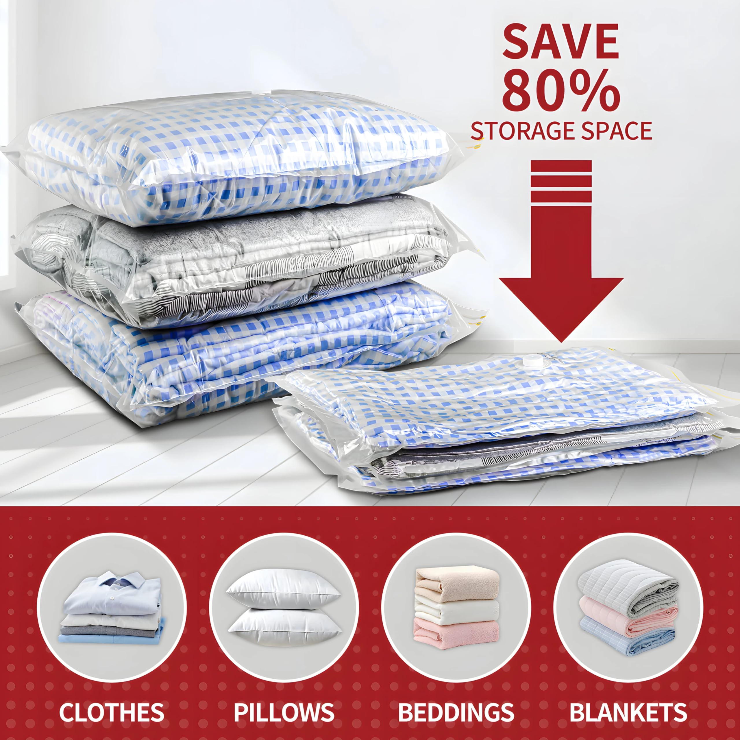 PUSSAGE 20 Vacuum Storage Bags - Space Saver - Compression bags for Clothes, Bedding & Travel-Airtight, Durable & Leakproof Packing for Moving & Storage - seal bags with FREE hand pump included