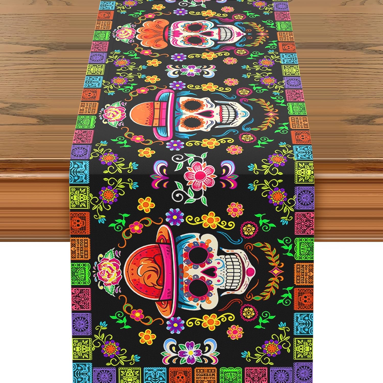 GRESATEK Day of The Dead Table Runner, Flowers Sugar Skull