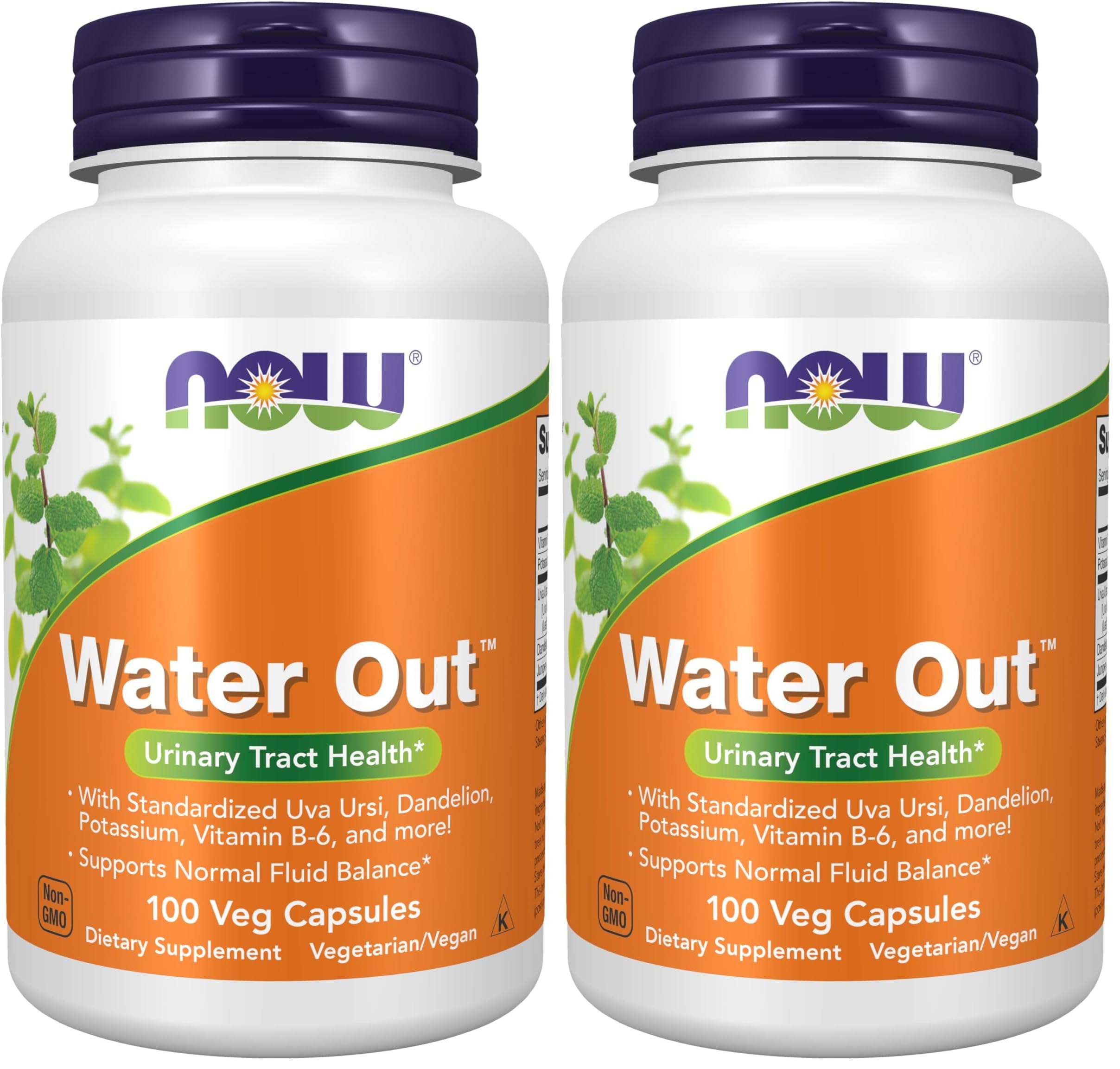NOW Supplements, Water Out with Standardized Uva Ursi, Dandelion, Potassium and Vitamin B-6, 100 Veg Capsules (Pack of 2)