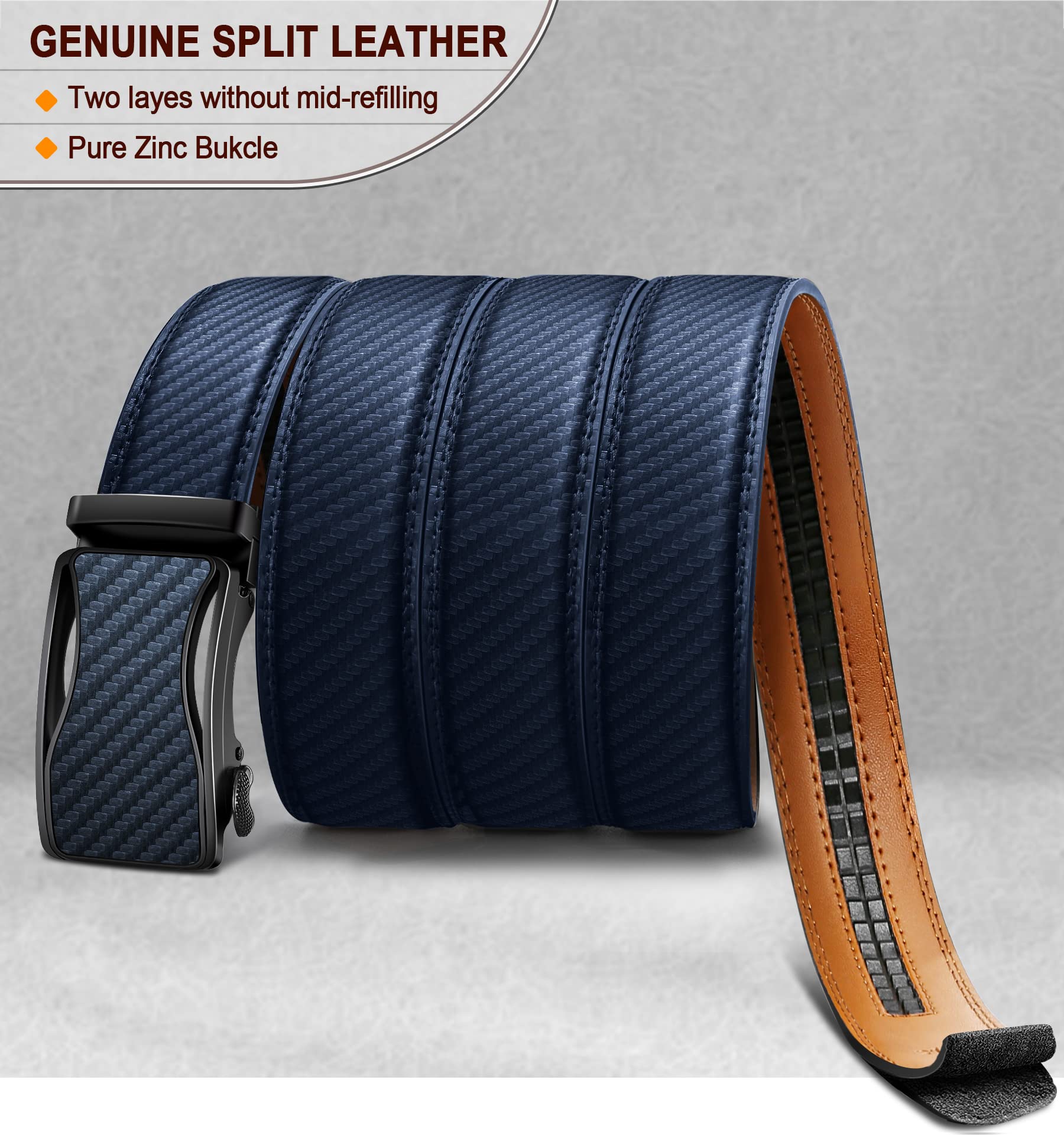 KEMISANT Cintura Uomo, Cintura Pelle Uomo Cricchetto Automatica Fibbia 35mm,Trim Regolabile per Adattars