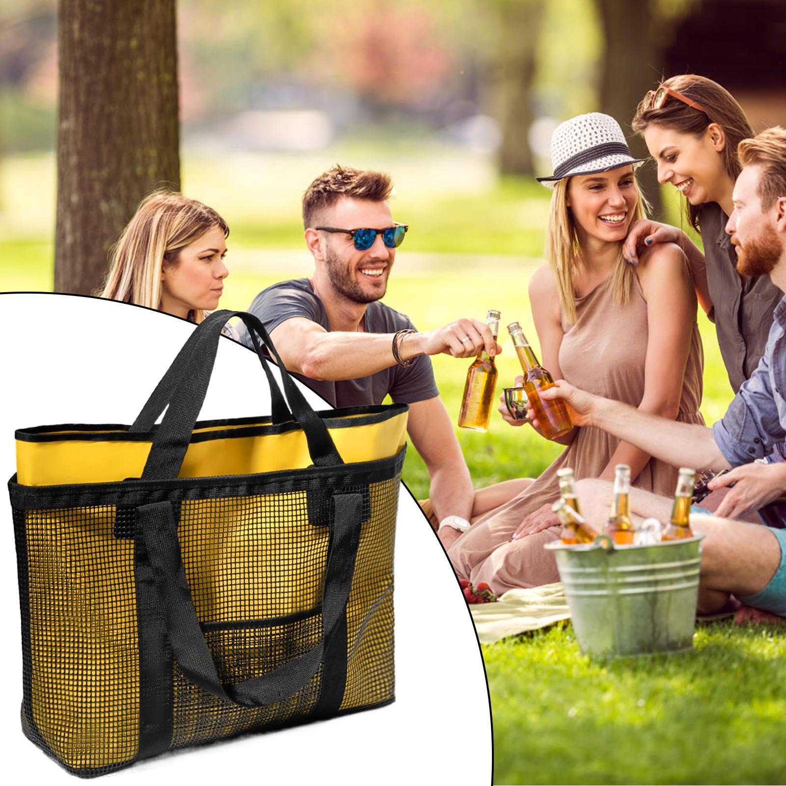 Bolsas de playa para mujer, plegables, ligeras, de gran capacidad, bolsa de malla para piscina para mujer, para viajes, vacaciones, viajes, lago, río, crucero, camping al aire libre, picnic