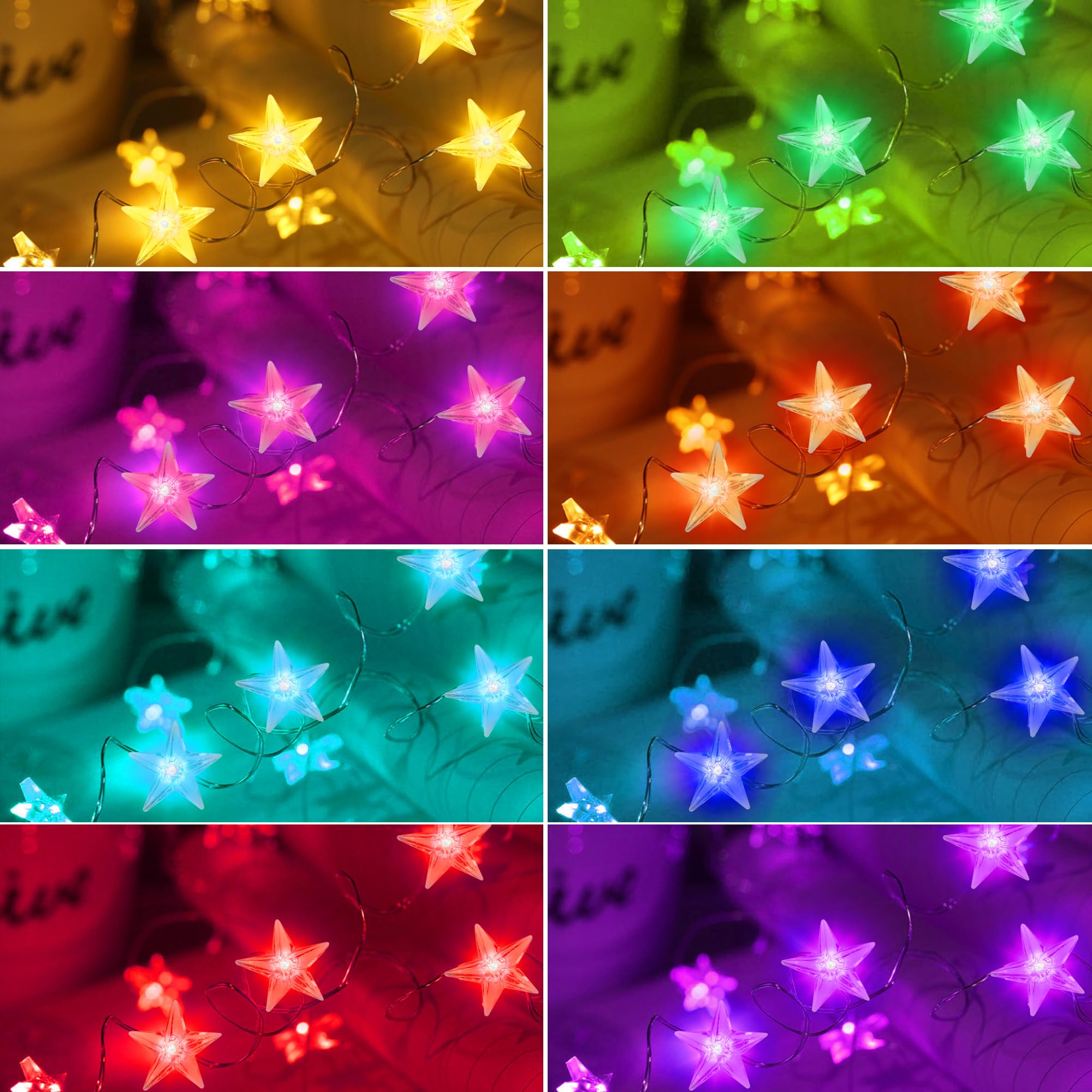 Smart Star - Luces de Navidad para interiores, 33 pies, 80 luces LED USB, aplicación y control remoto, sincronización de música, cadena de luces de estrella para dormitorio
