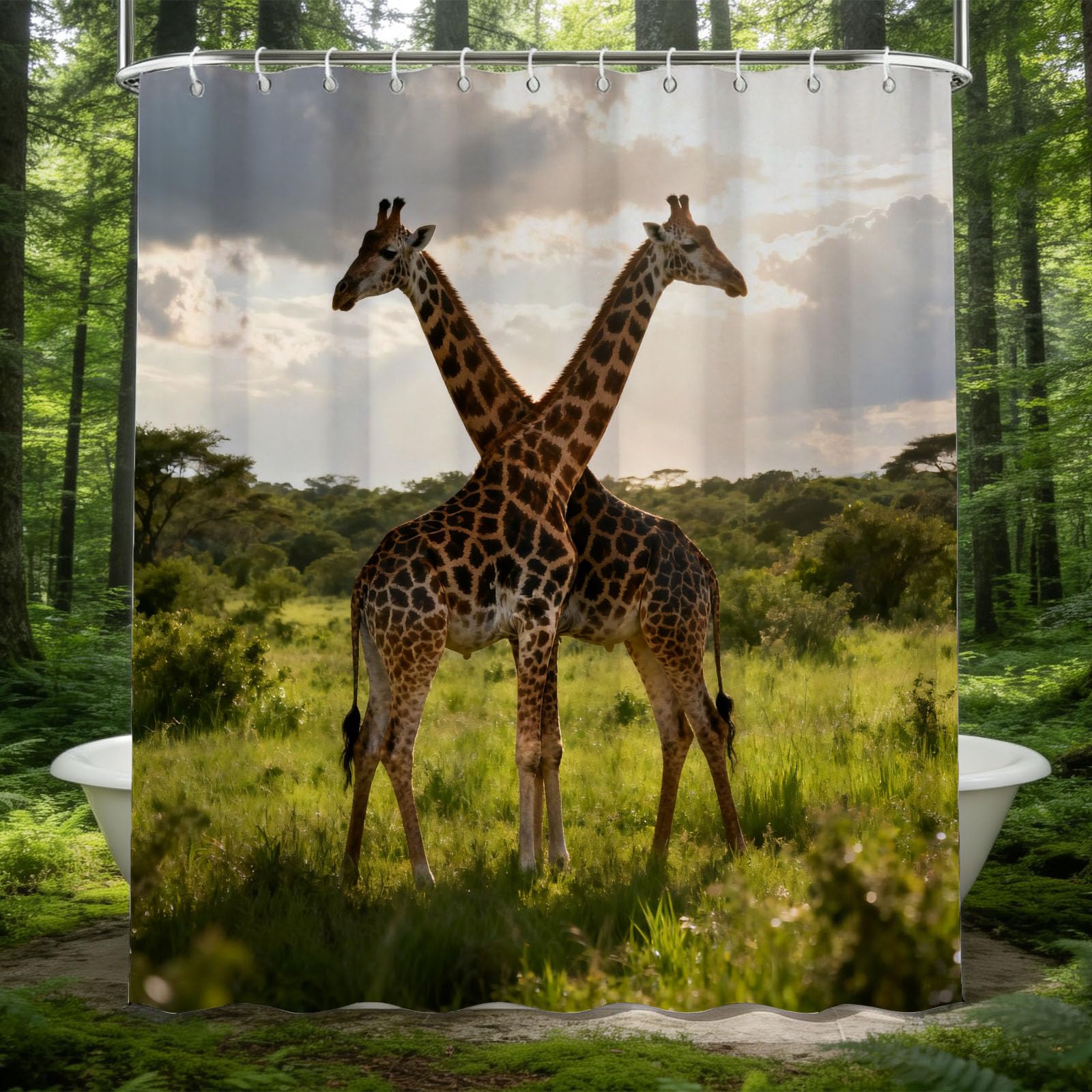 Hongduo 3D Giraffe Shower Curtain for Stalls Bathtubs Wildlife Animal Bathroom Decor Shower Curtain Set Polyester Fabric Waterproof 120x180cm/48X71 Inch with Hooks